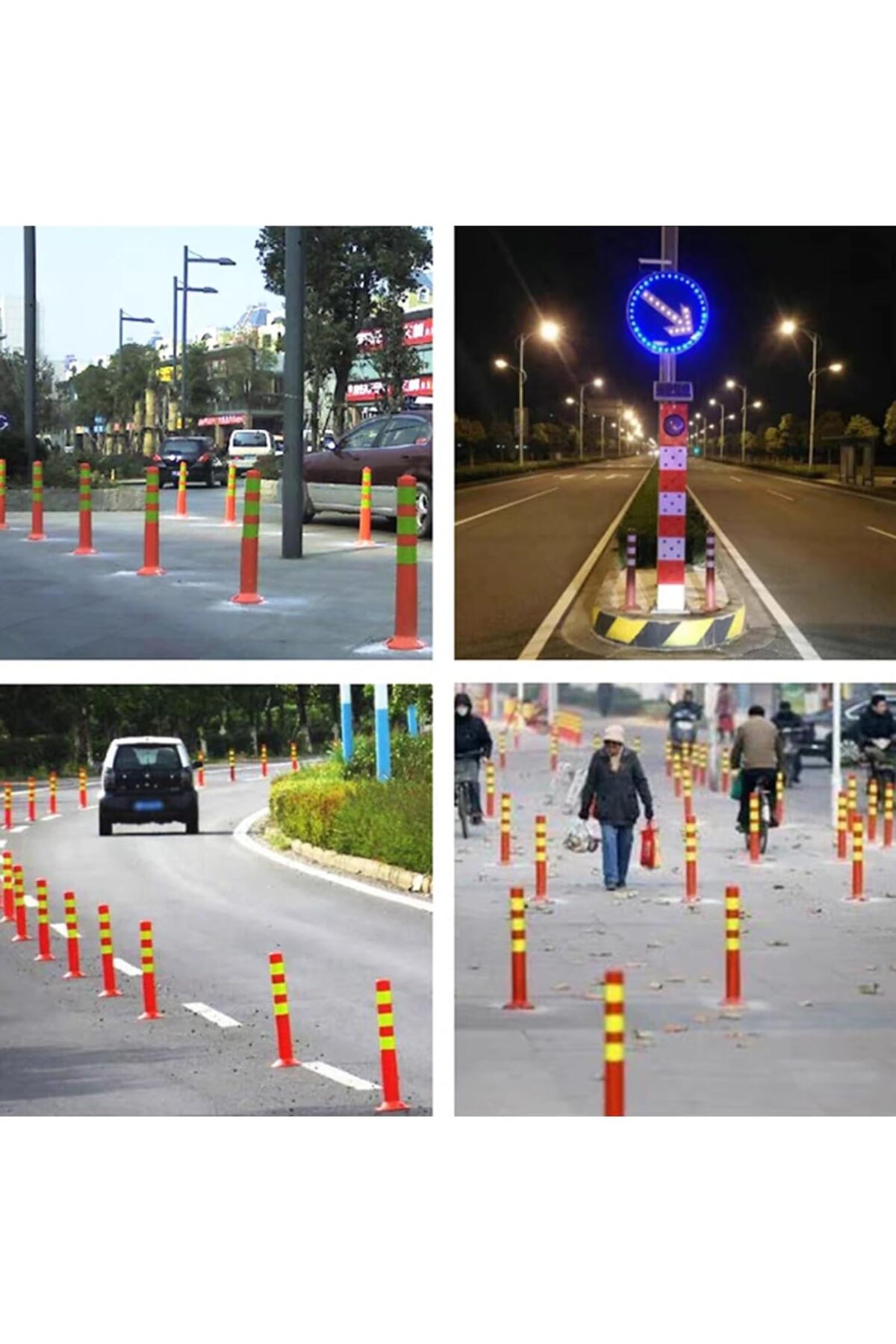 4 قطعة من عامود سلامة مرور قابل للطي بارتفاع 72 سم مع شريط عاكس | أعمدة  والحواجز الأمنية