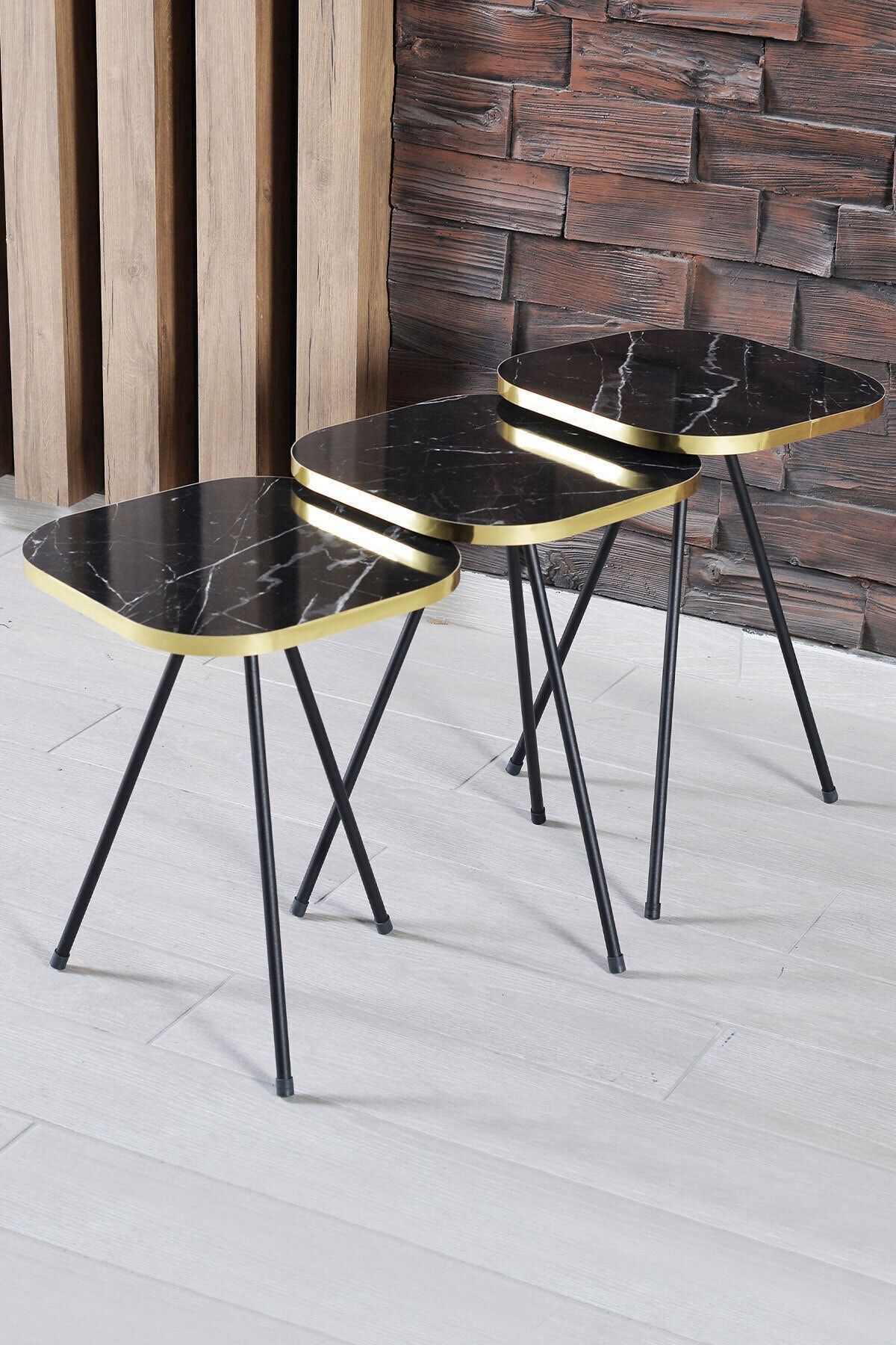 pazarella Zigon Sehpa 34*34 Altın Siyah Ayak Bendir
