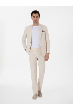 Cacharel Ekru Slim Fit Keten Karışımlı Takım Elbise 50306891-VR019