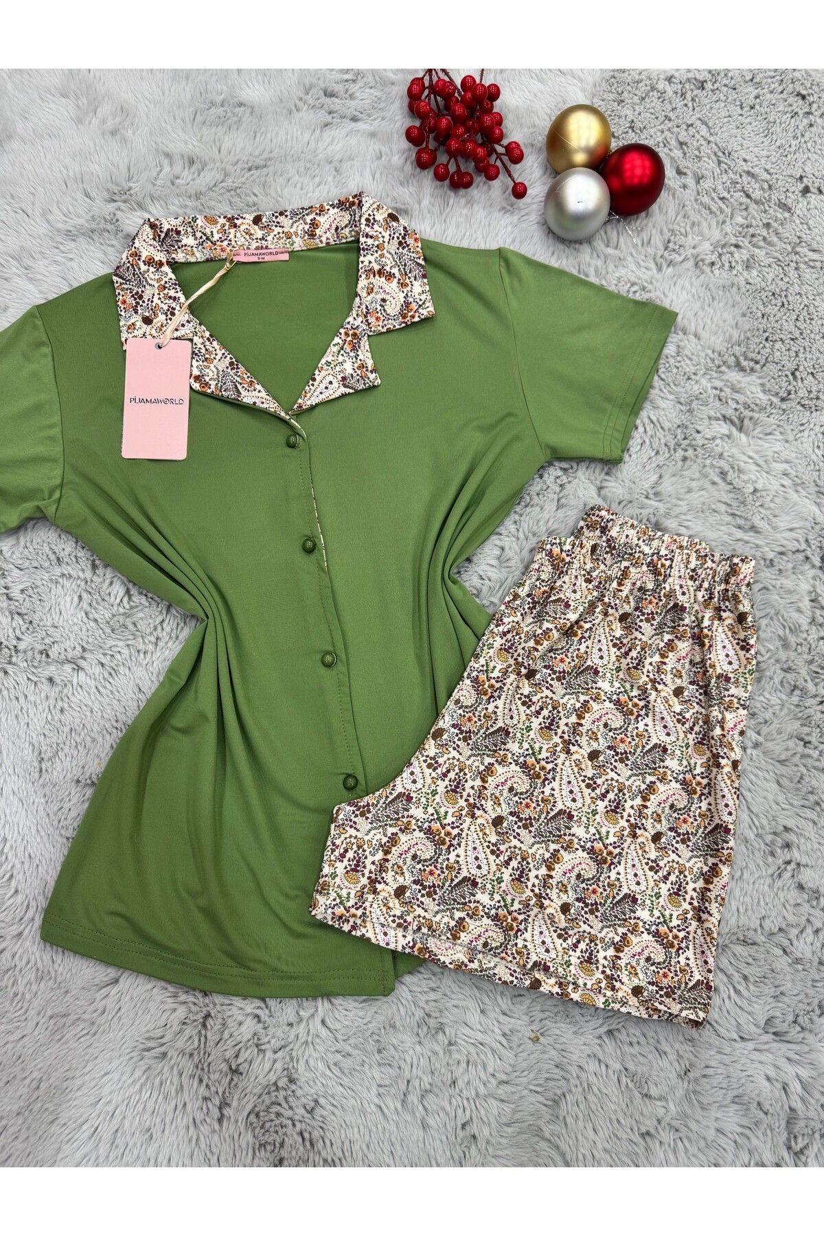 pijamaworld-Short Sleeve Front Buttoned Shorts Pajama Set 5