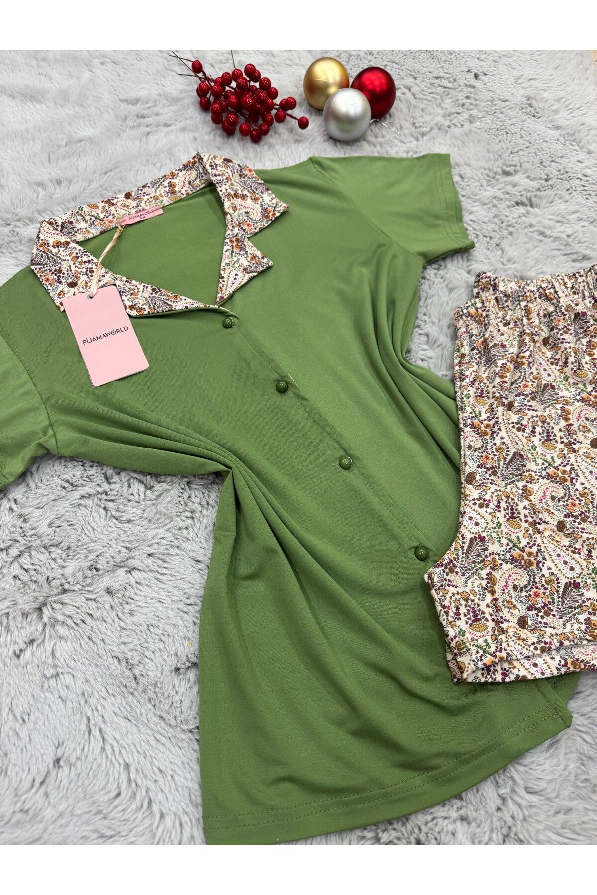pijamaworld-Short Sleeve Front Buttoned Shorts Pajama Set 7