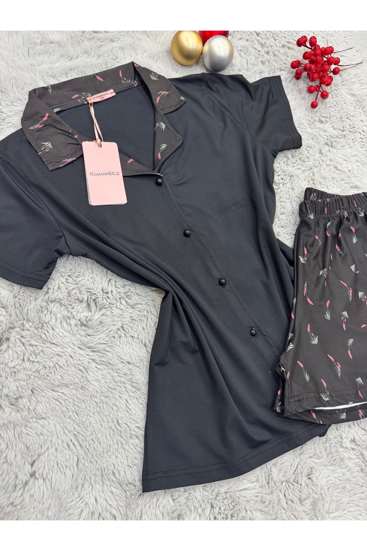 pijamaworld-Short Sleeve Front Buttoned Shorts Pajama Set 7