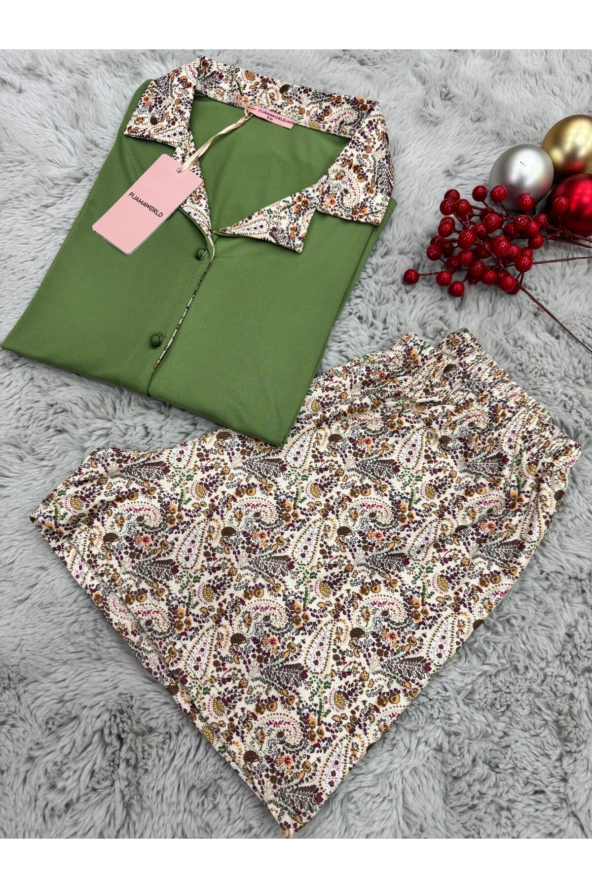 pijamaworld-Short Sleeve Front Buttoned Shorts Pajama Set 3