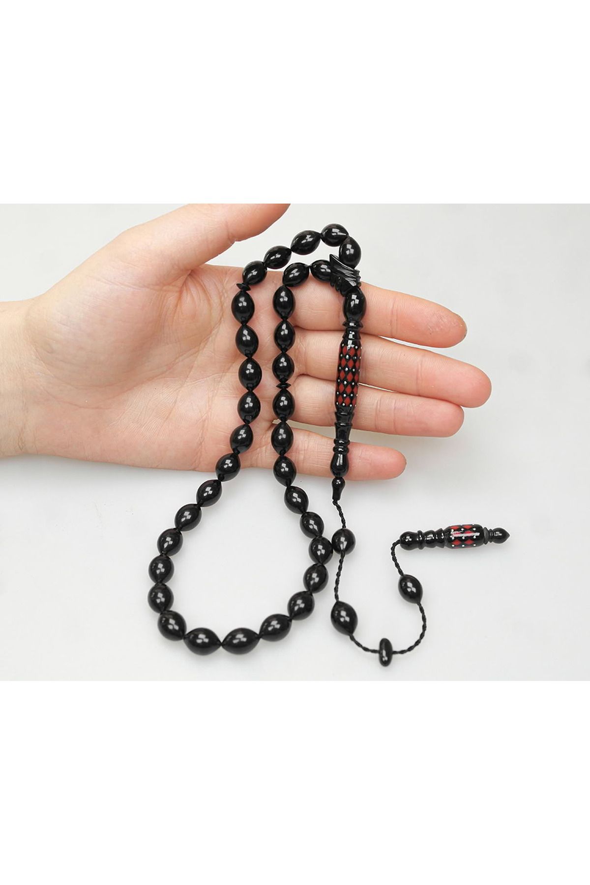 Skygo-Oltu Stone Carved İmame and Red Enamel Processing Plain Rosary 3
