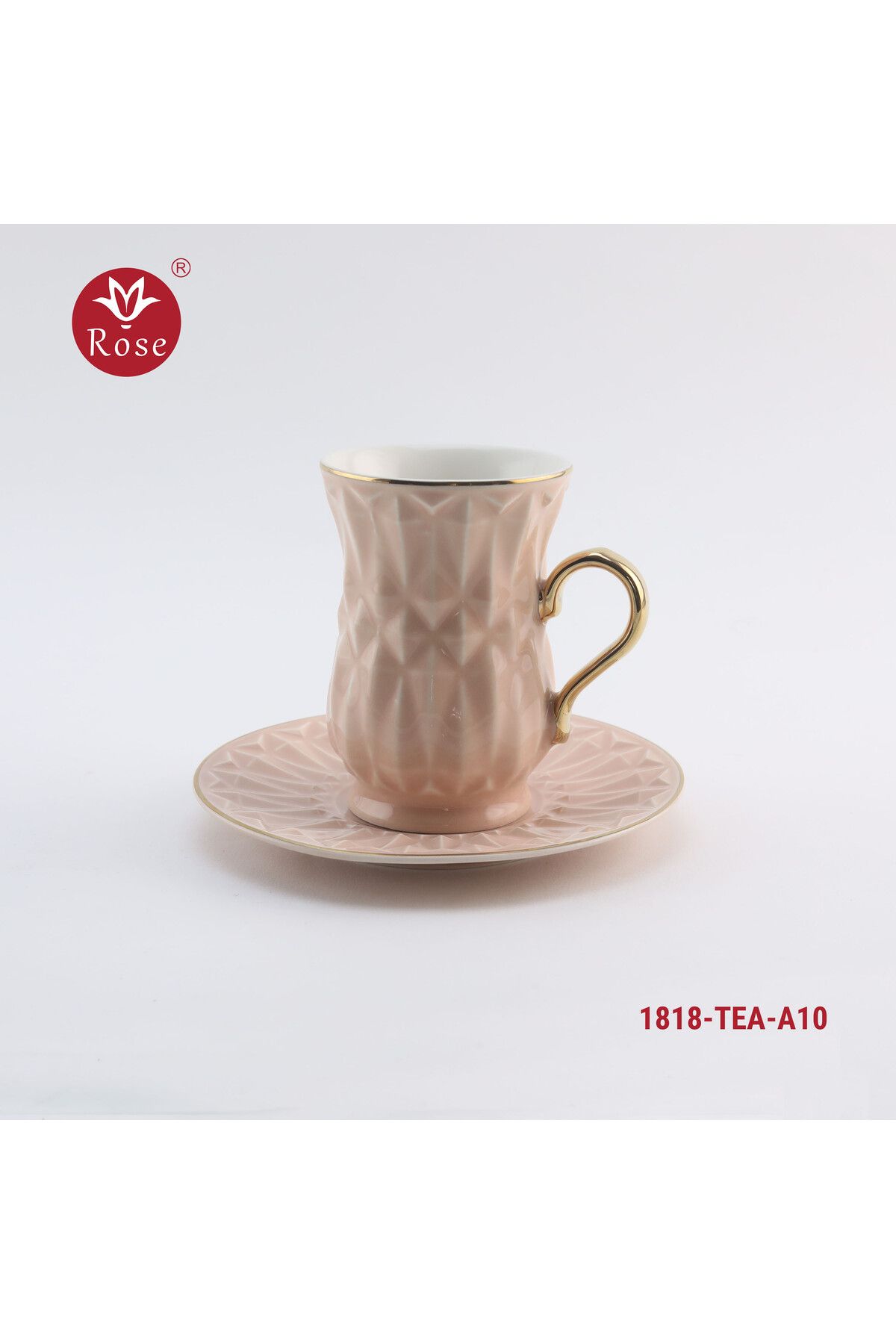 Rose-CR-1818 - Rose tea set consisting of 6 cups and 6 saucers made of ceramic with distinctive modern engravings 1