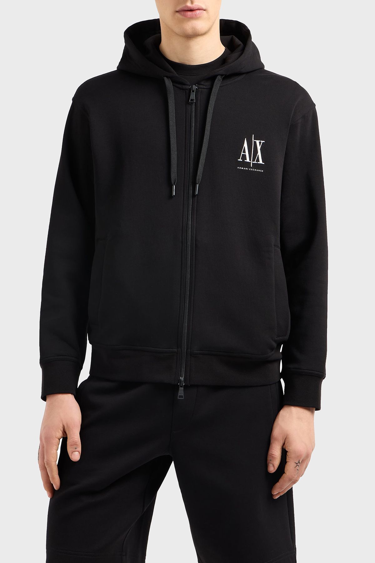 لوگوی کتان با کلاه معمولی عرق‌دار مردانه SWEAT XM000371 AF10818 UC001 Armani Exchange