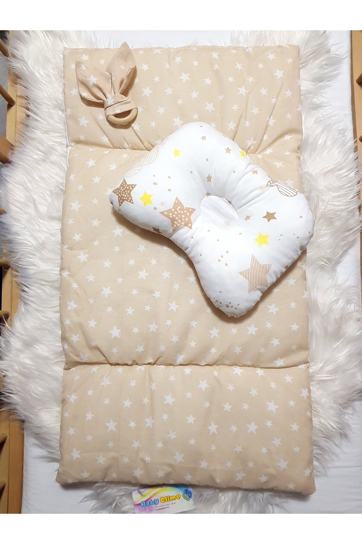 bebek_iklimi Çift Taraflı Bebek Bakım Seti - Alt Açma Minderi, Baş Düzeltme Yastığı ve Ahşap Diş Kaşıyıcı fotoğrafı 4 (önizleme)