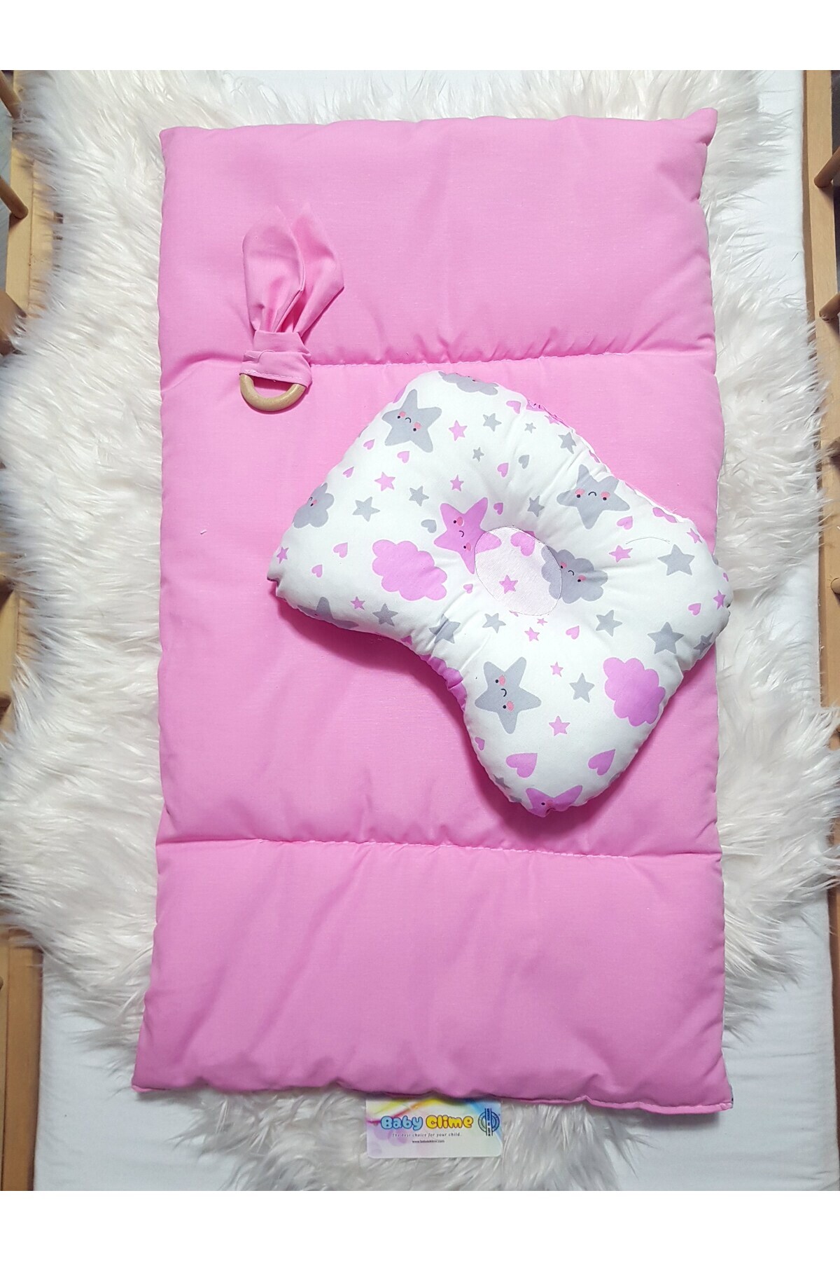 Baby Clime Çift Taraflı Bebek Bakım Seti - Alt Açma Minderi, Baş Düzeltme Yastığı ve Ahşap Diş Kaşıyıcı fotoğrafı 4 (önizleme)