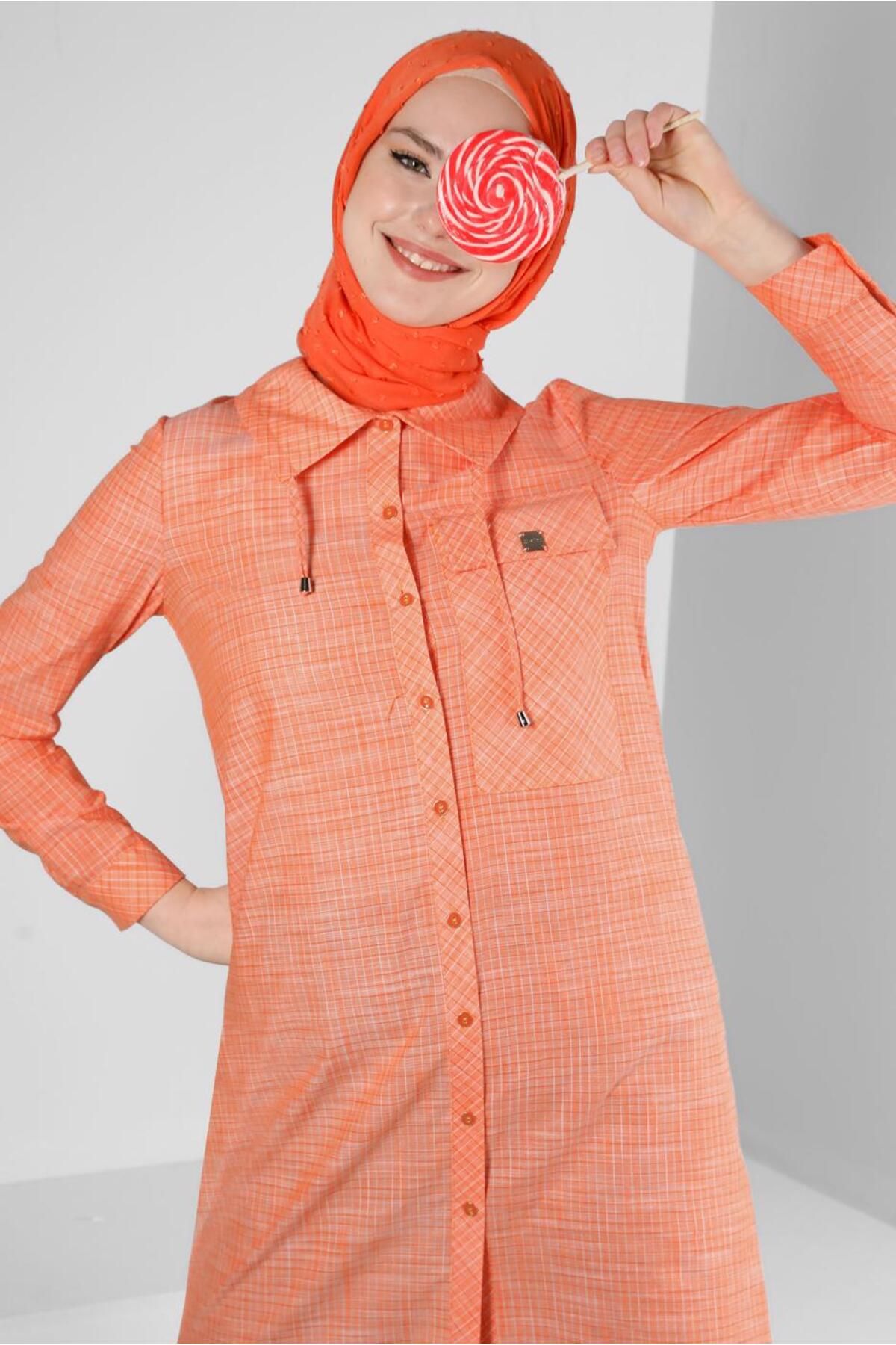 تونیک پیراهن یقه چک با جزییات کراوات 43624 Alvina