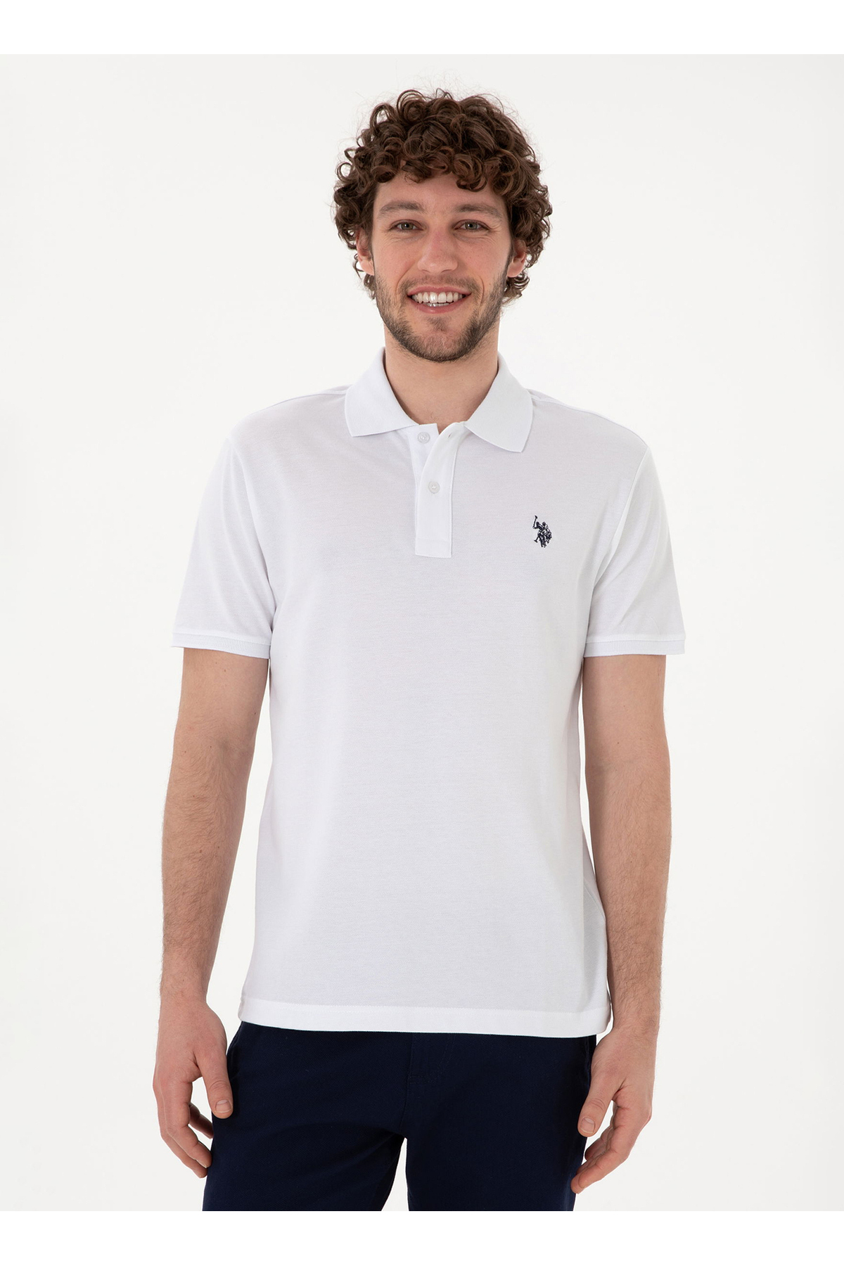 یو اس پولو تی‌شرت یقه‌دار مردانه سفید U.S. Polo Assn. GTP04