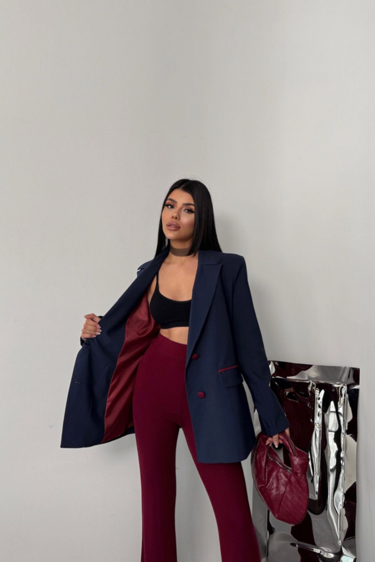 velmorafashion TASARIM CEKET KAPLAMA DÜĞMELİ - Lacivert