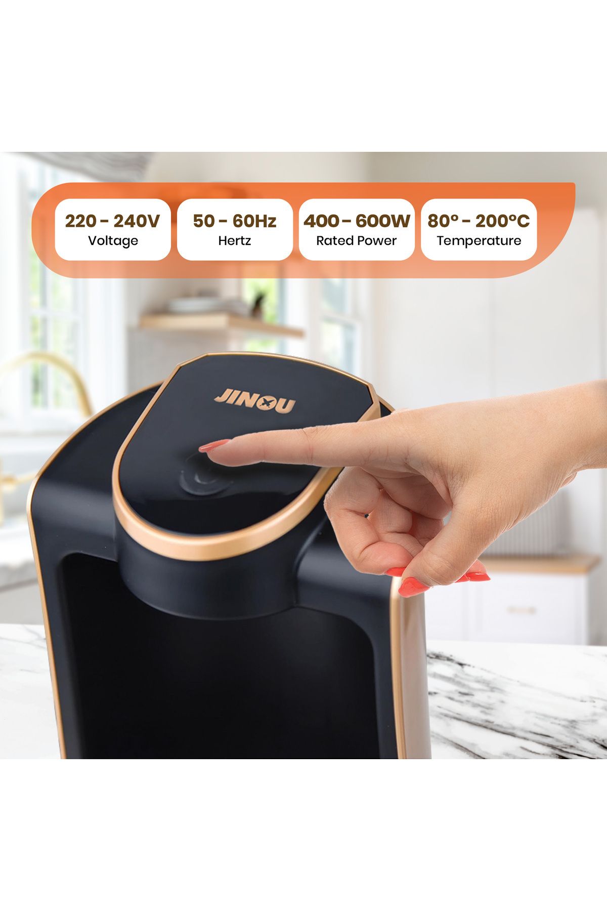 JINOU-Turkish Coffee Maker - 600w, Smart Touch, Premium Material, Non-stick Coating (2 COASTER SET FREE) 4