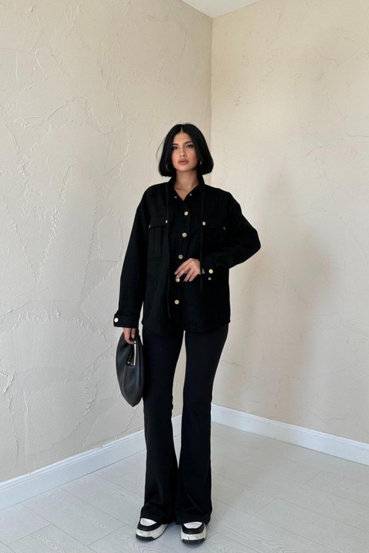 velmorafashion Siyah Çıtçıtlı Süet Gömlek