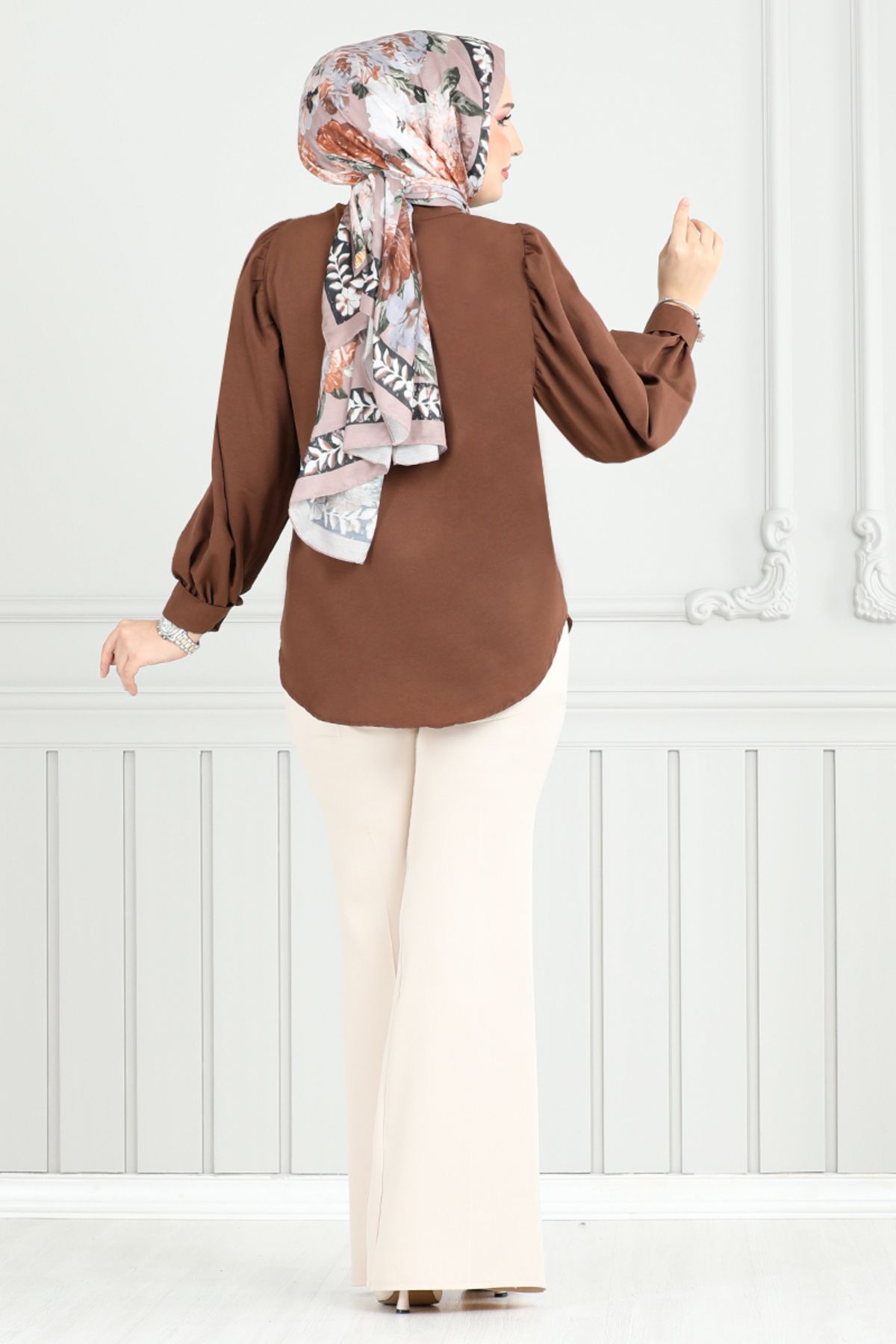 ModaMerve-Pantaloni cu gantere evazate 4025YGS898-M Stone 4