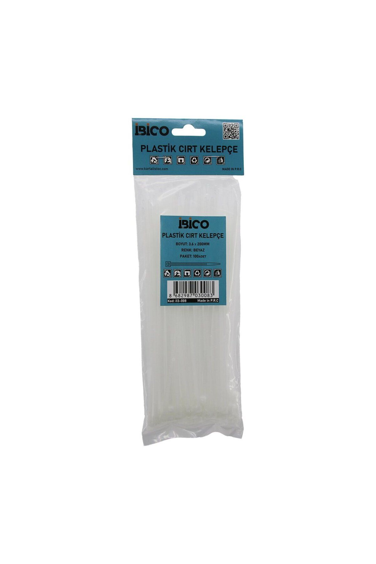 demila BEYAZ 3.6X200MM PLASTİK CIRT KELEPÇE 100PCS (4767) - MLA1419-7688
