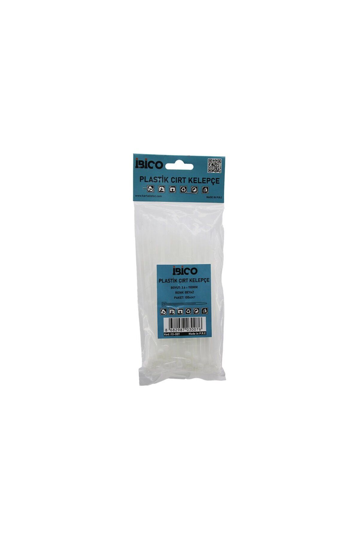 demila BEYAZ 3.6X150MM PLASTİK CIRT KELEPÇE 100PCS (4767) - MLA6886-6484