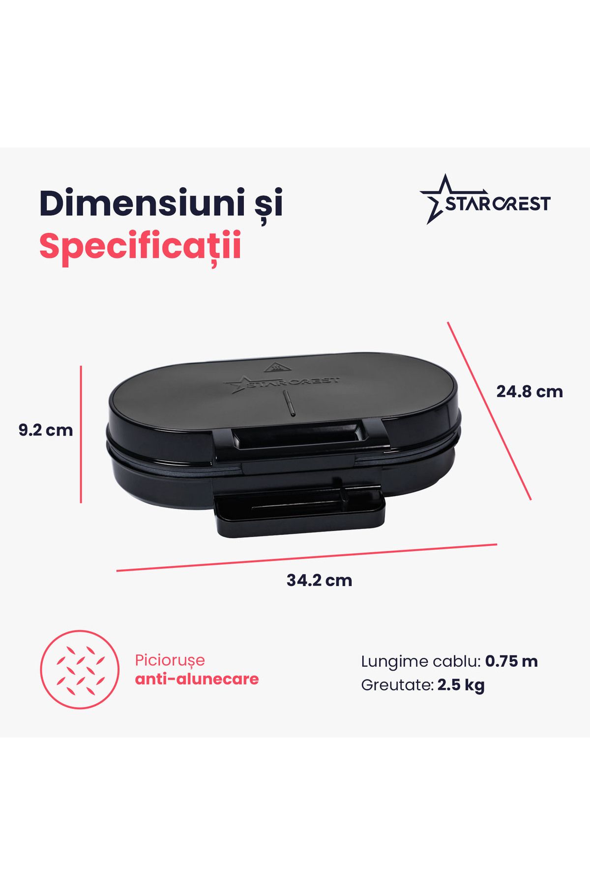 STARCREST-STARCREST WM-2602X Waffle Maker, 1200W, Double Surface, Temperature Adjustment Knob 4