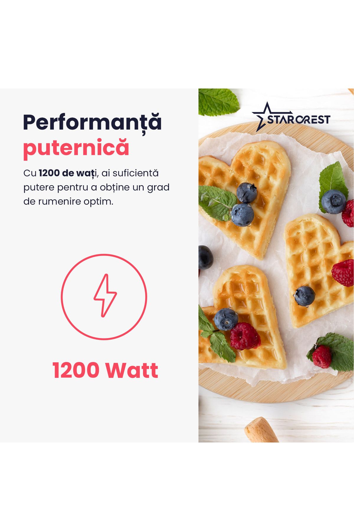 STARCREST-STARCREST WM-2602X Waffle Maker, 1200W, Double Surface, Temperature Adjustment Knob 3