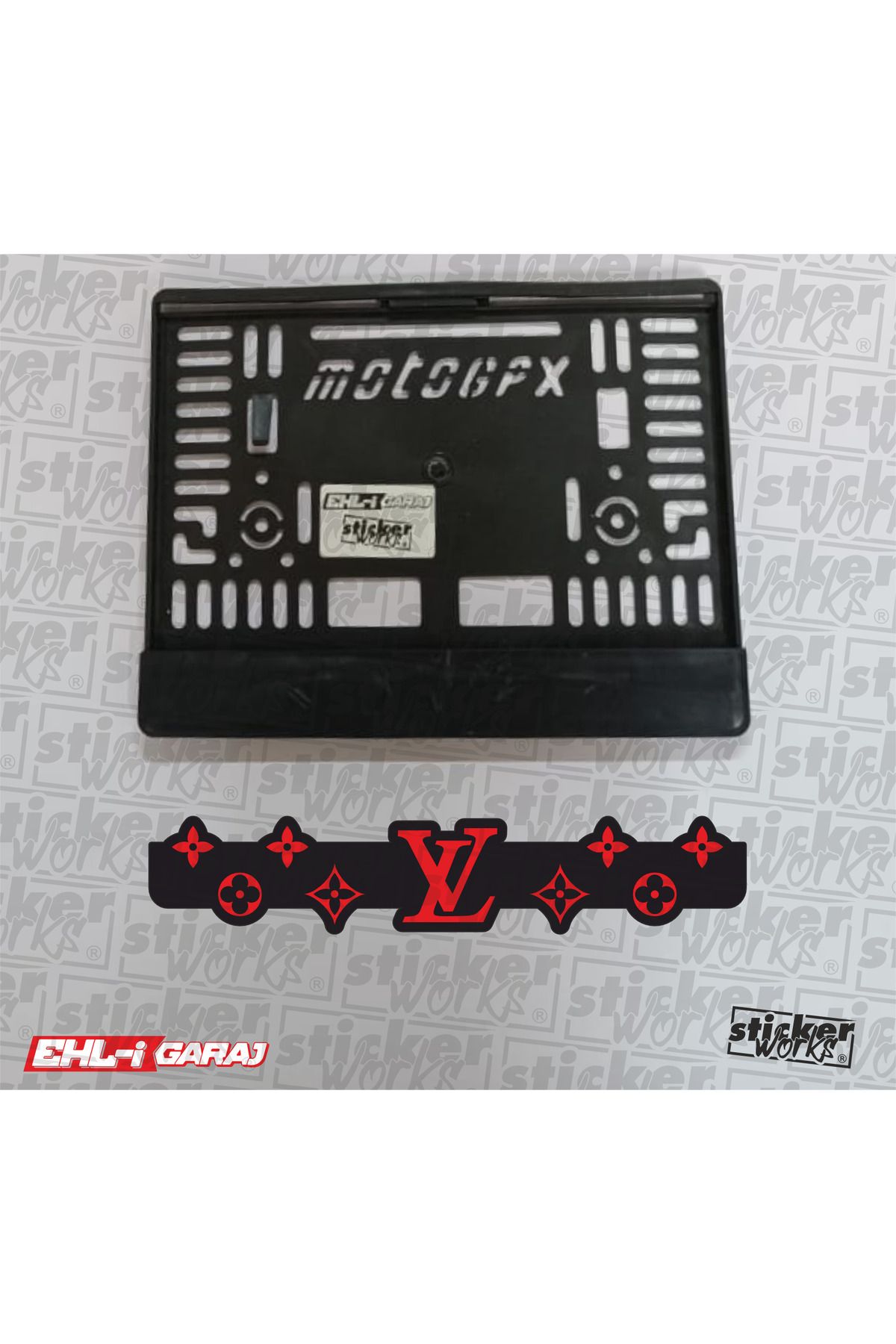 Sticker Works LV Luis Vuitton Neon Kırmızı Motor Plakalık
