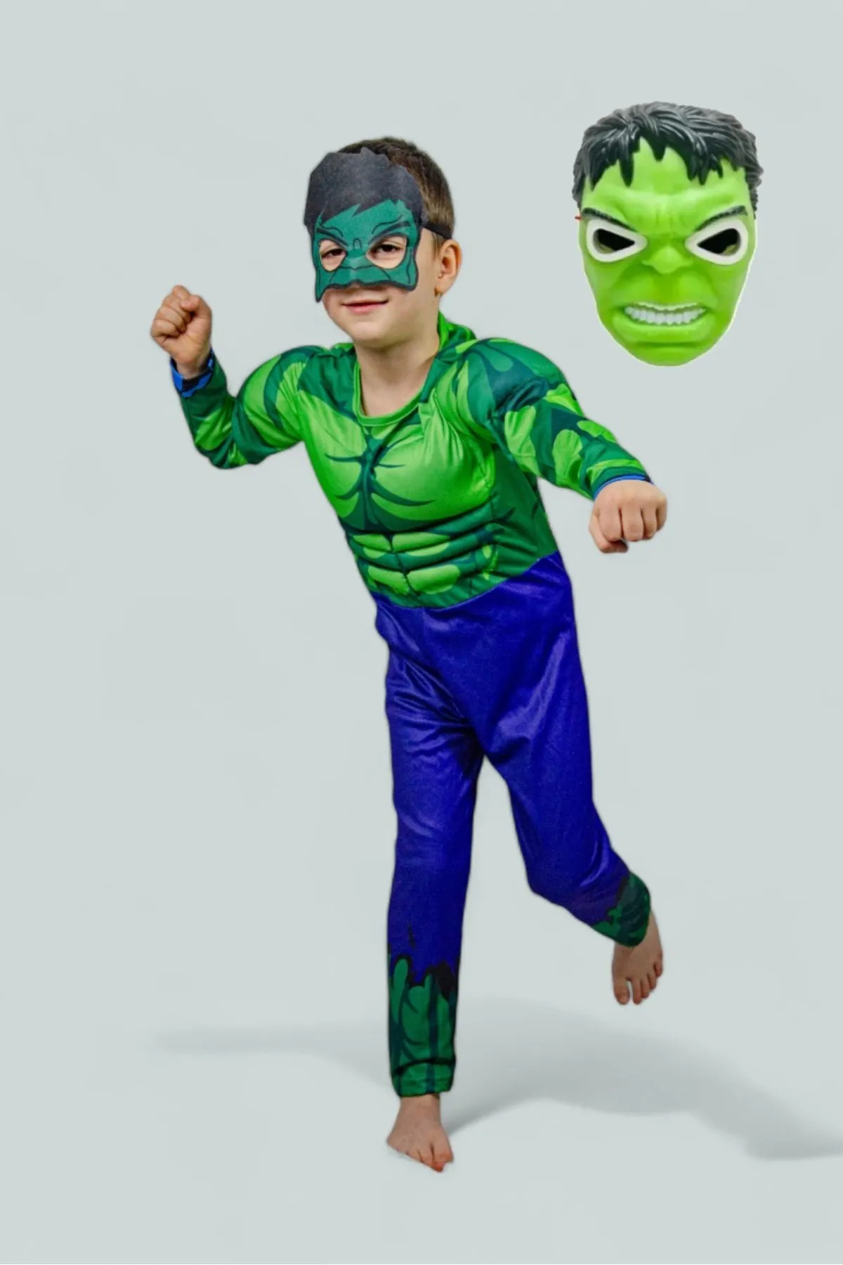 GEZEN AY Kaslı Hulk Kostümü - Işıklı Maskeli - Çocuk Kostümü, Süper Kahraman Kostümü