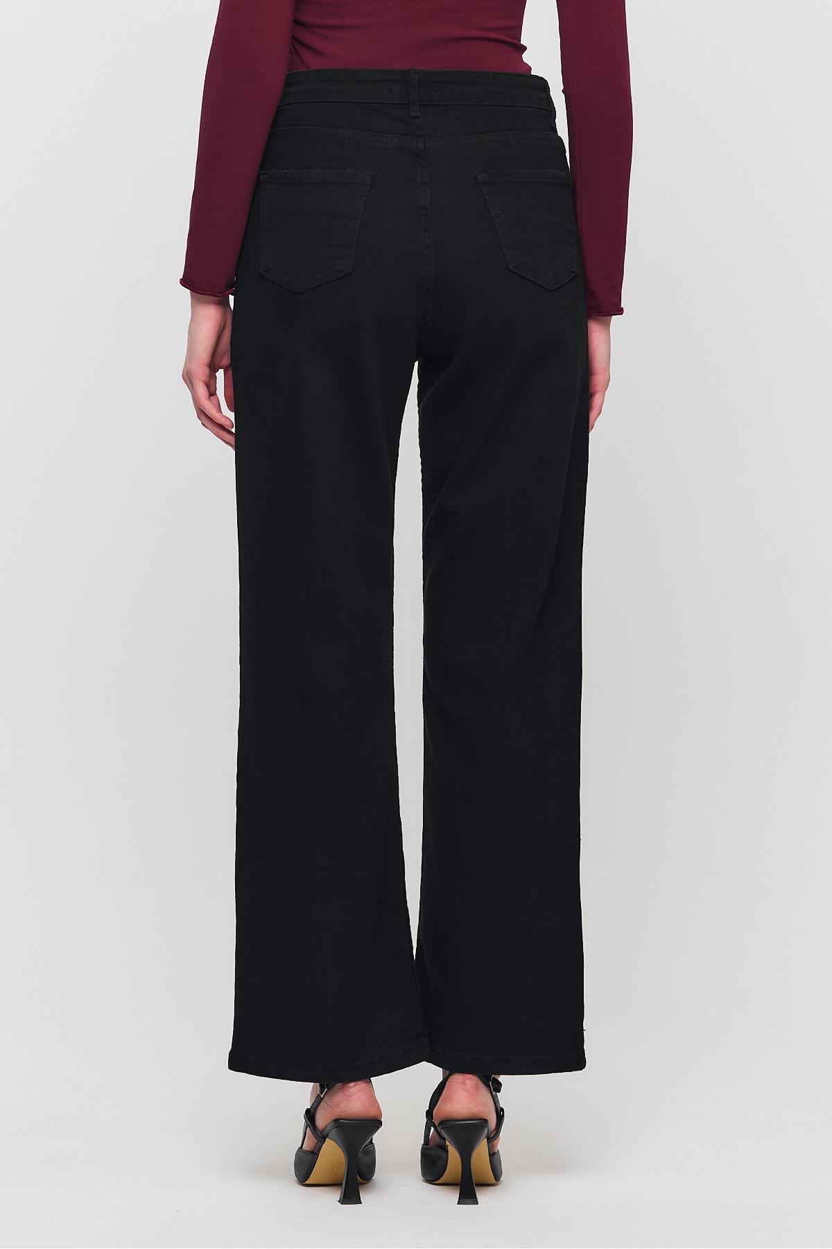 Rays  11104 Likralı Bol Paça Pantolon Siyah - Görsel 5