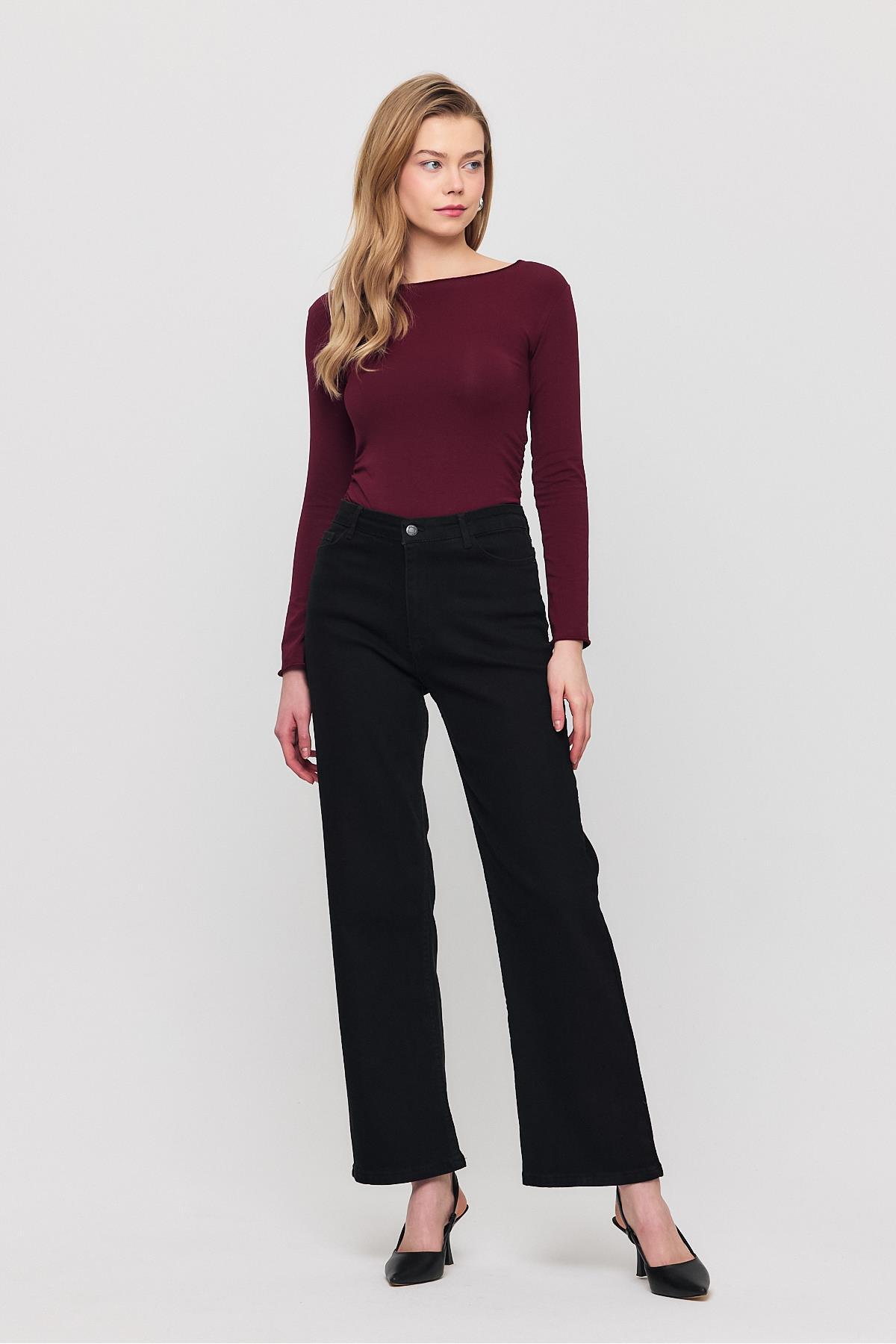 Rays  11104 Likralı Bol Paça Pantolon Siyah - Görsel 7