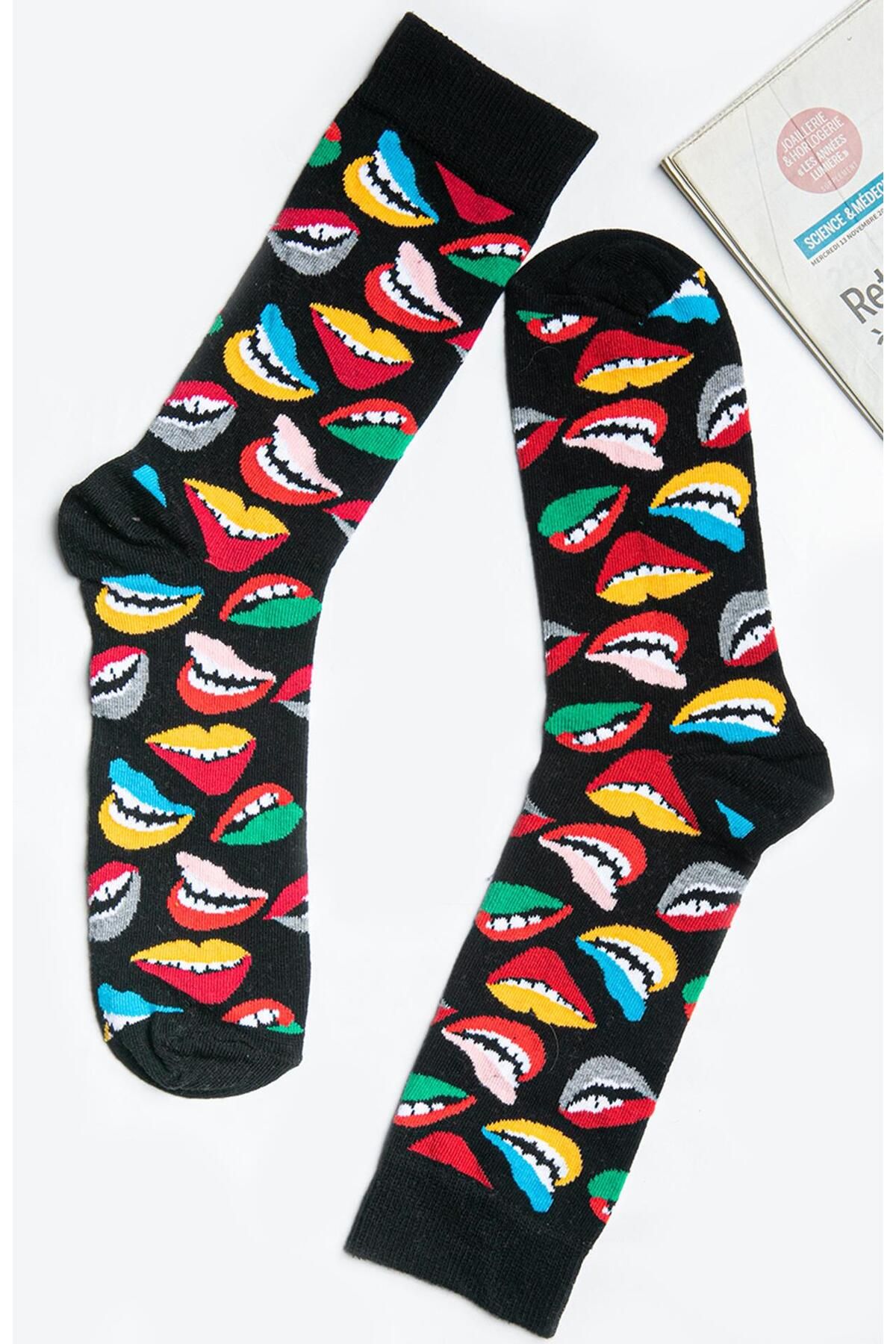 Flora-Mouth Patterned Socks Men's Long Socks Clb 3