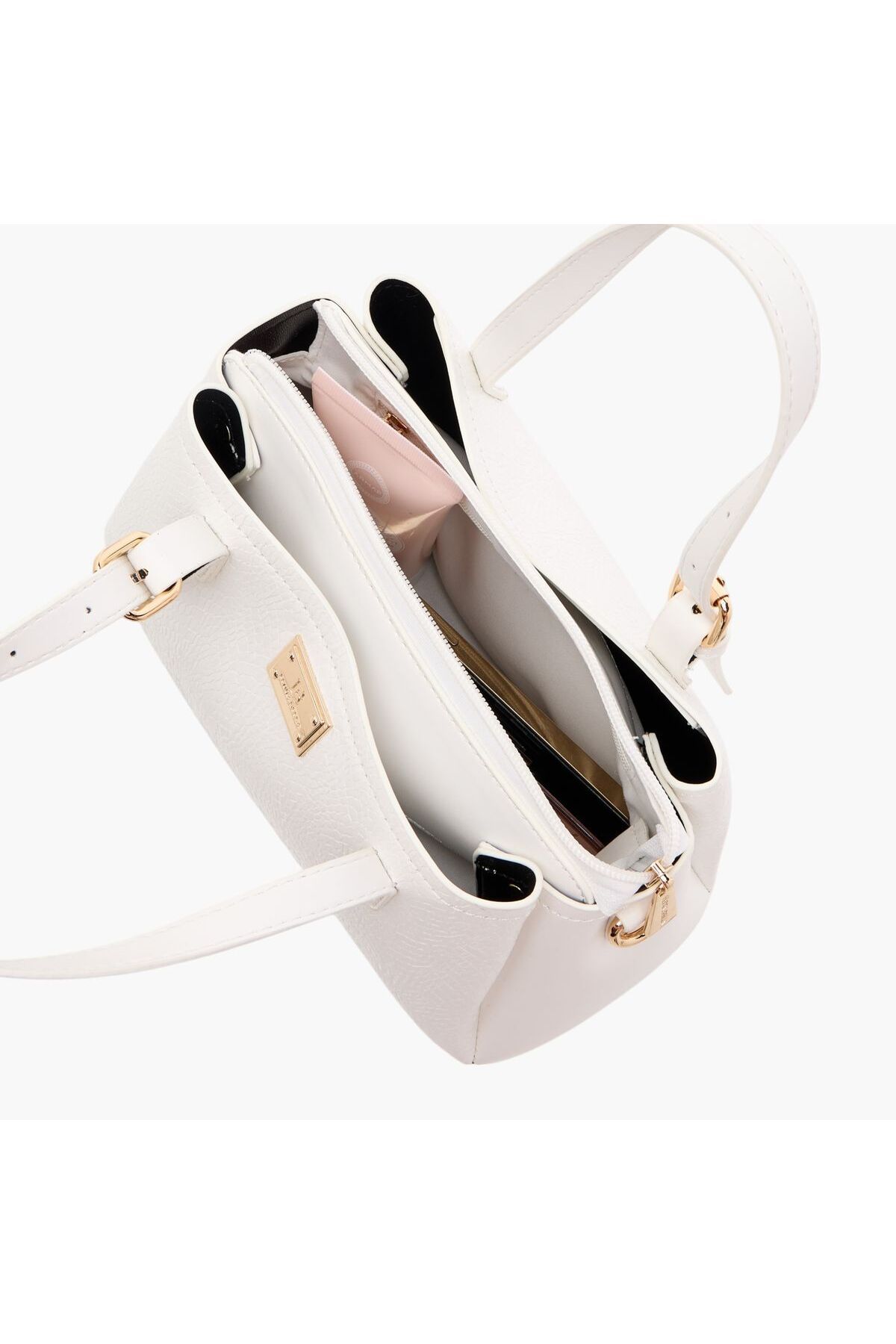 Flora Bella by Shoexpress-Textured Tote Bag with Detachable Strap and Zip Closure 7