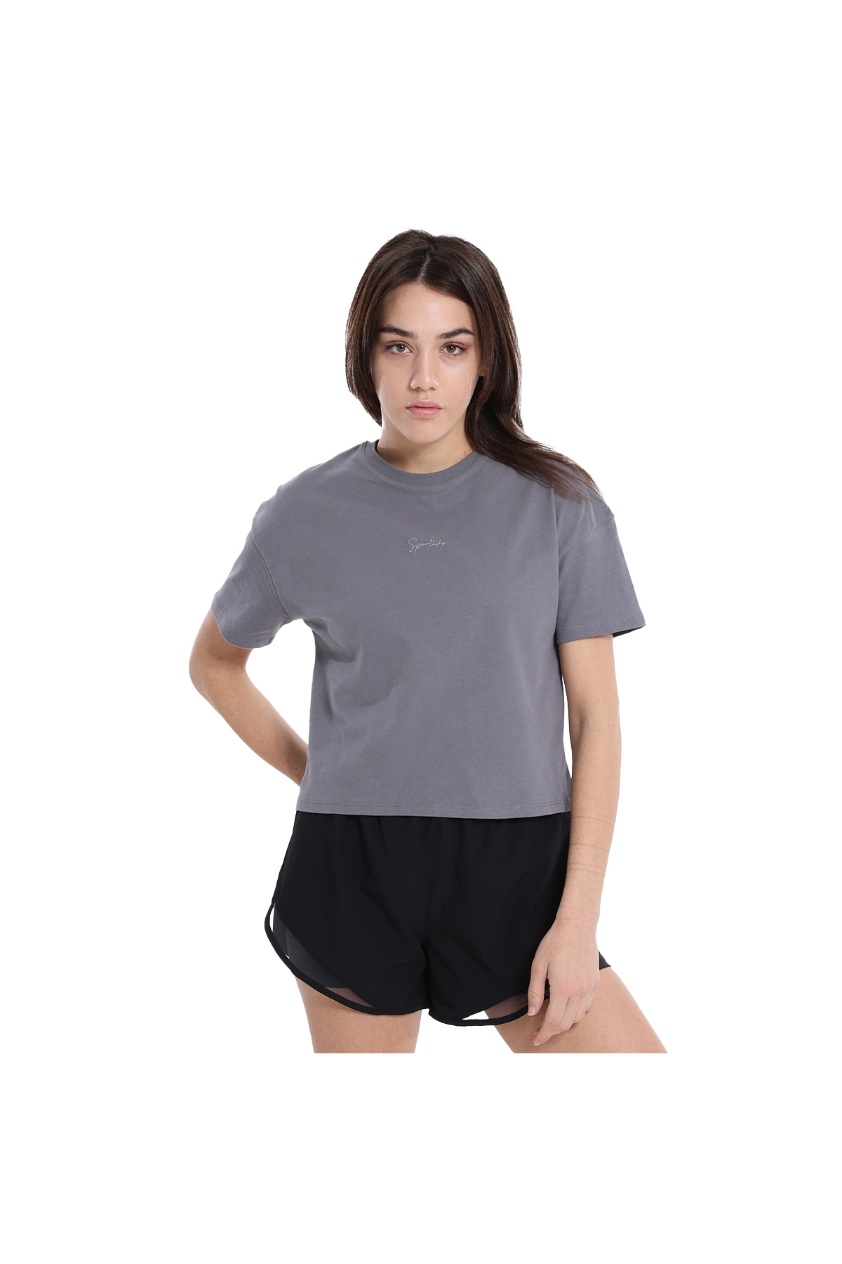 Ube Kadın Gri Günlük Stil T-Shirt 25YK015-ANT