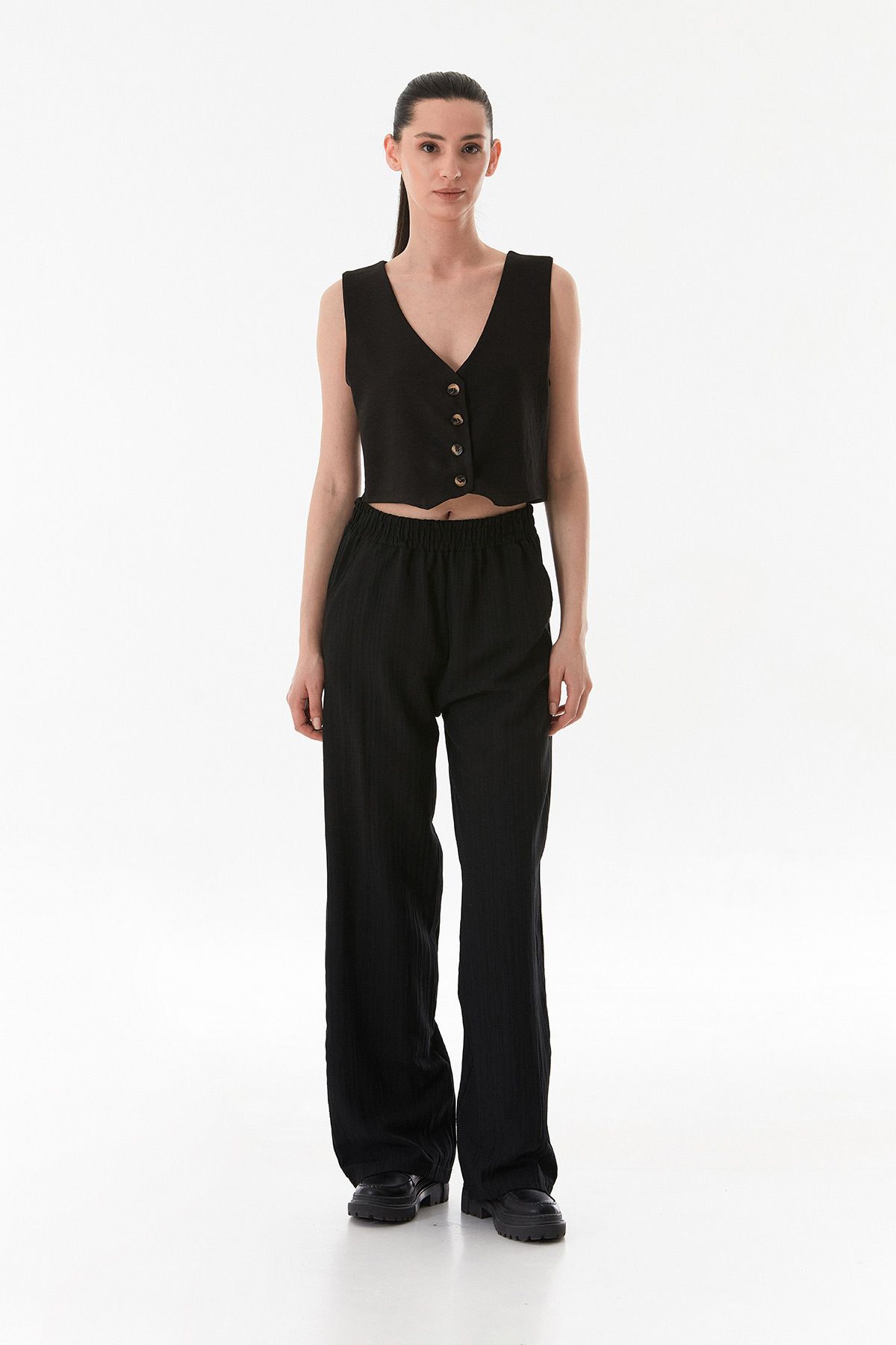Fulla Moda-Buttoned V-Neck Vest 2