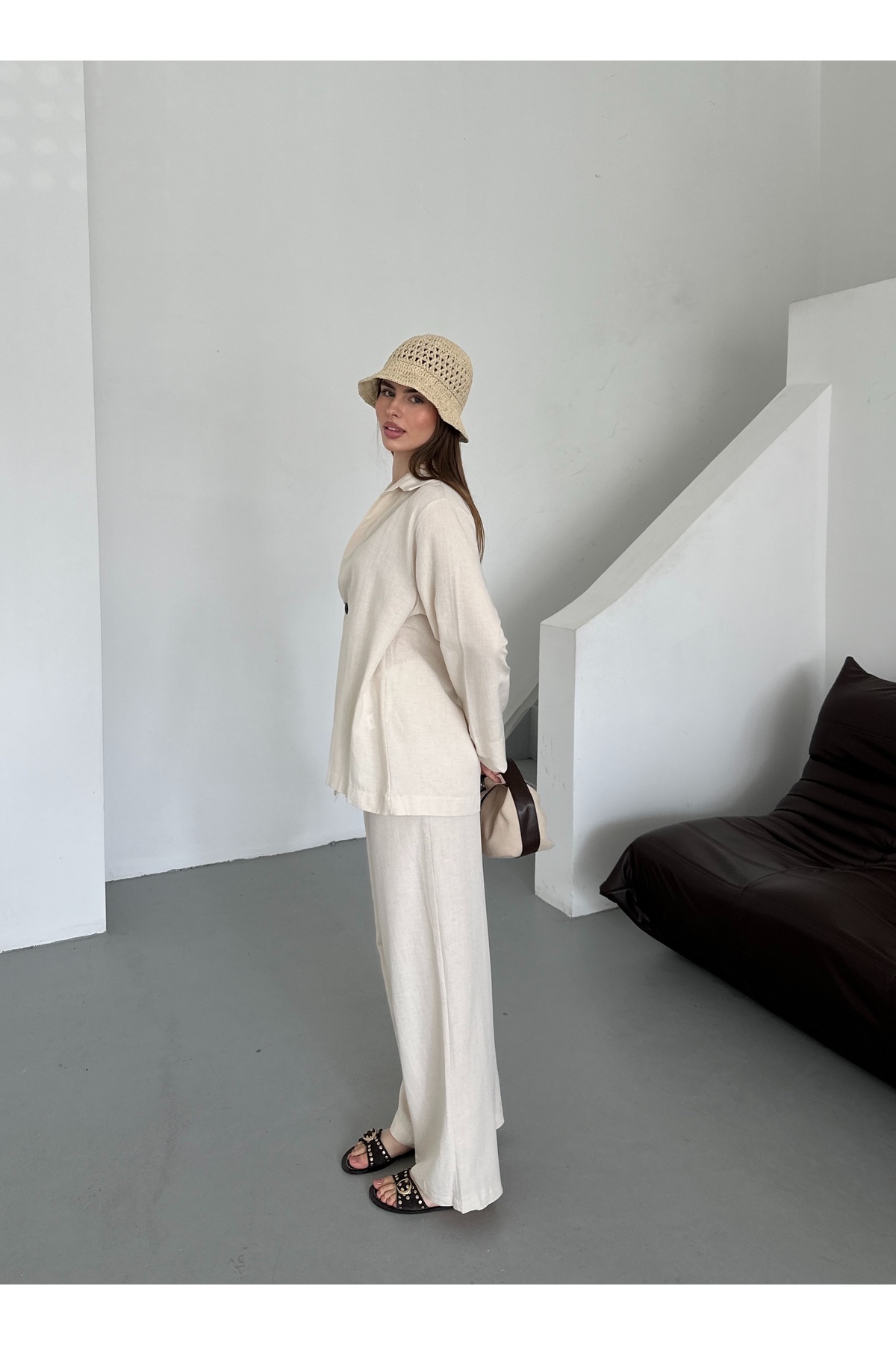 Laluvia-Set pantaloni kimono cu un singur buton, 100% bumbac natural, cu închidere la două piepturi - 8351 3