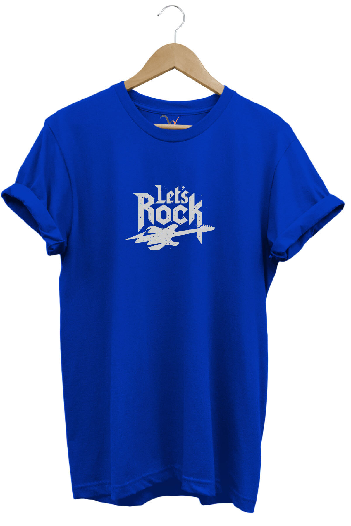Lets Rock Electric Guitar Print Festival 100% Cotton Regular Fit Crew Neck Blue T-shirt