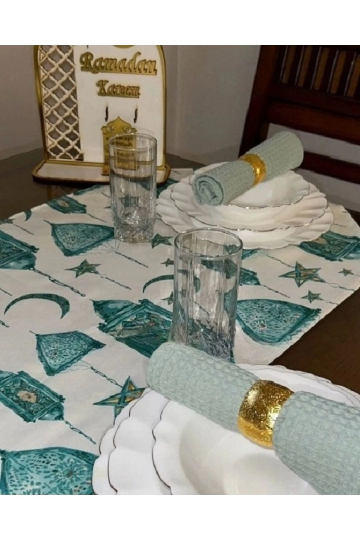 HALZEY-Ramadan Special Runner with Religious Motifs, Water Repellent Special Duck Fabric 40X165 cm 3