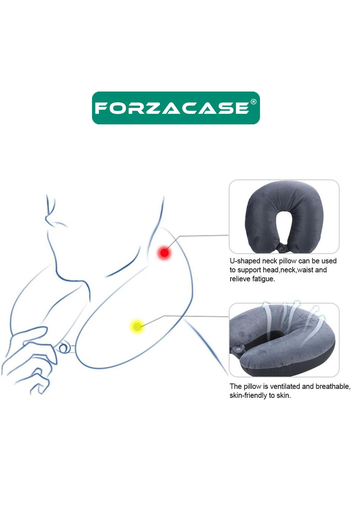 Forzacase-Cotton Orthopedic Travel Pillow Vehicle Airplane Journey Neck Pillow - Fc1004 5