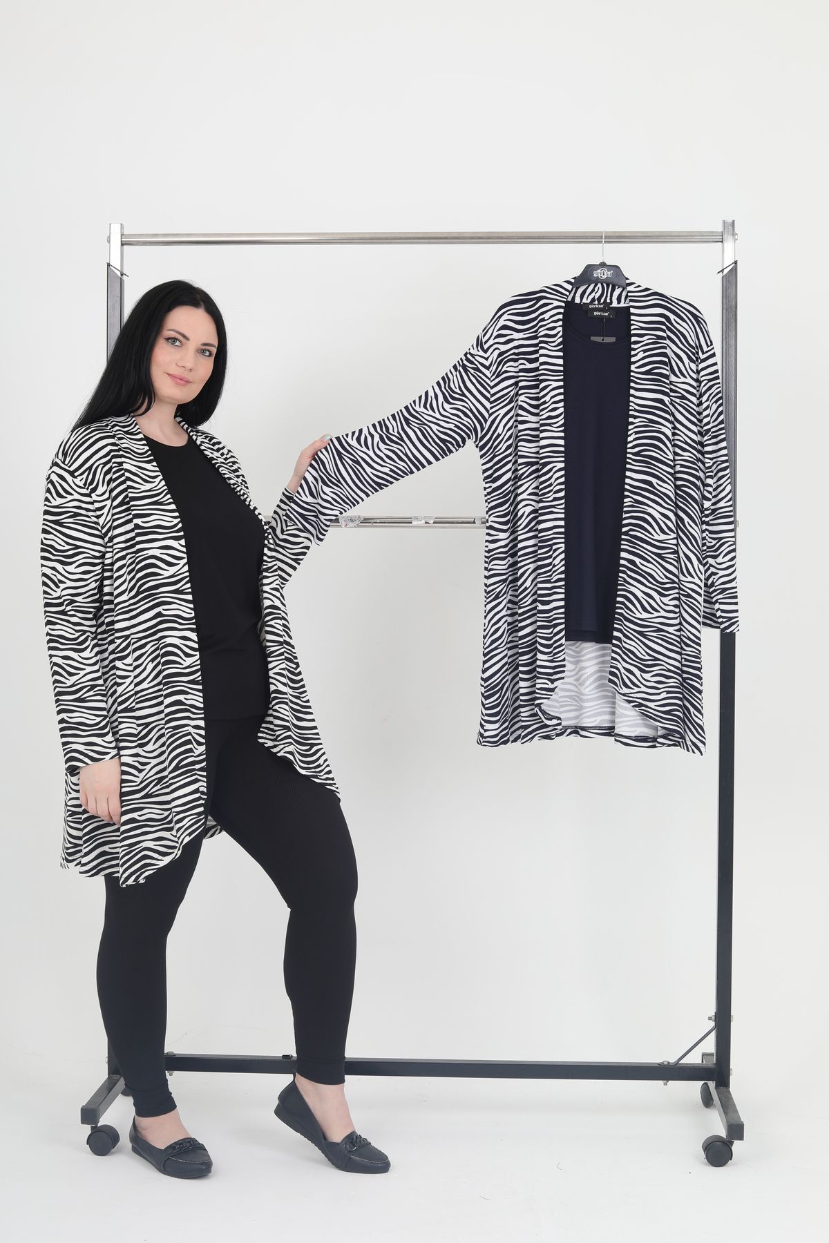 GNR-Zebra Patterned Large Size Combed Cotton Cardigan Inside and Outside Set 3