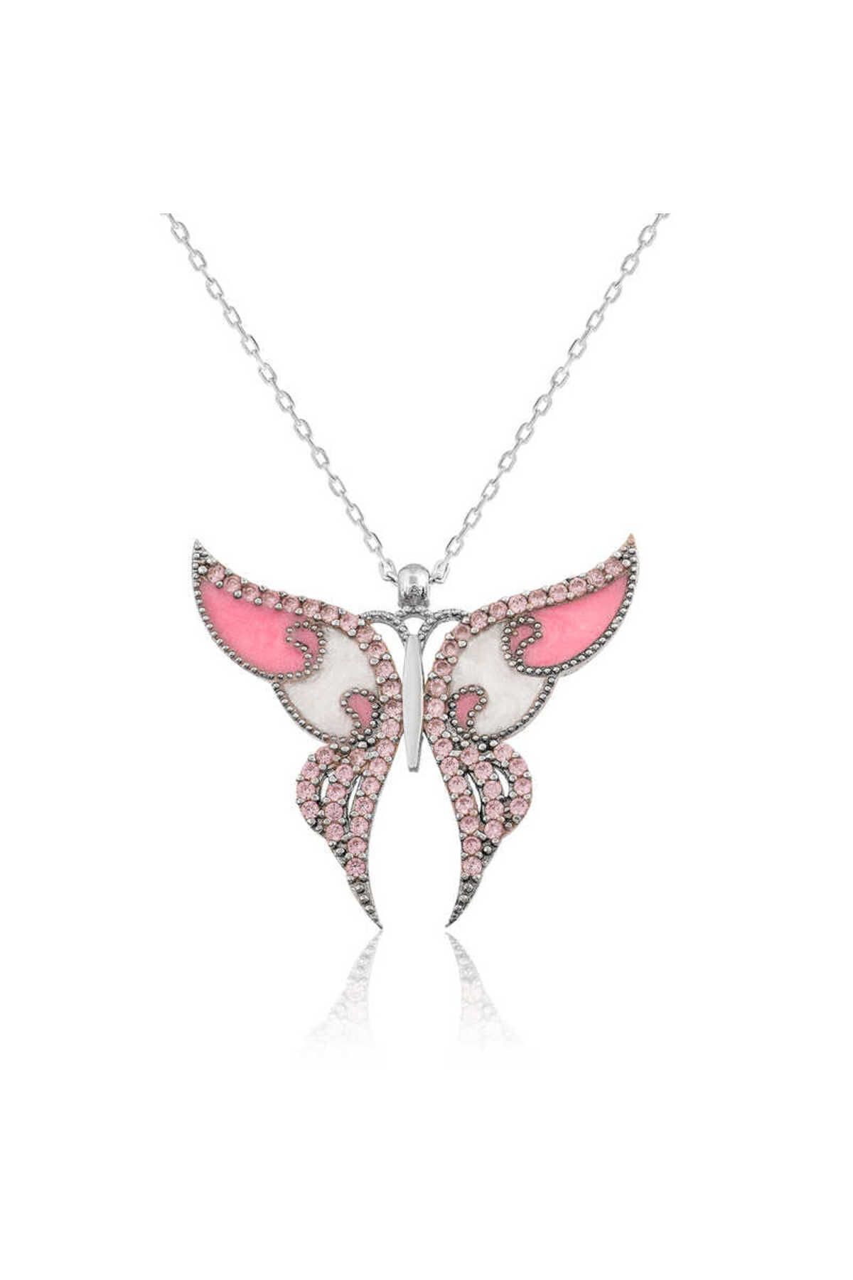 STİLLOVE Gümüş Pembe Kelebek Kolye SL2835