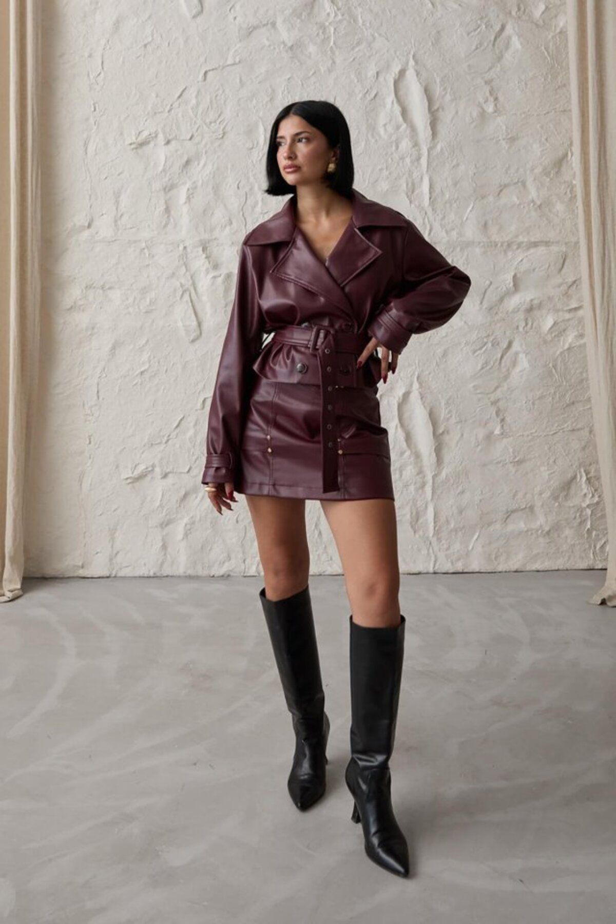 Rose's Boutique All About Women Rose's Boutiqe All About Women Bordo Kemerli Mini Deri Etek