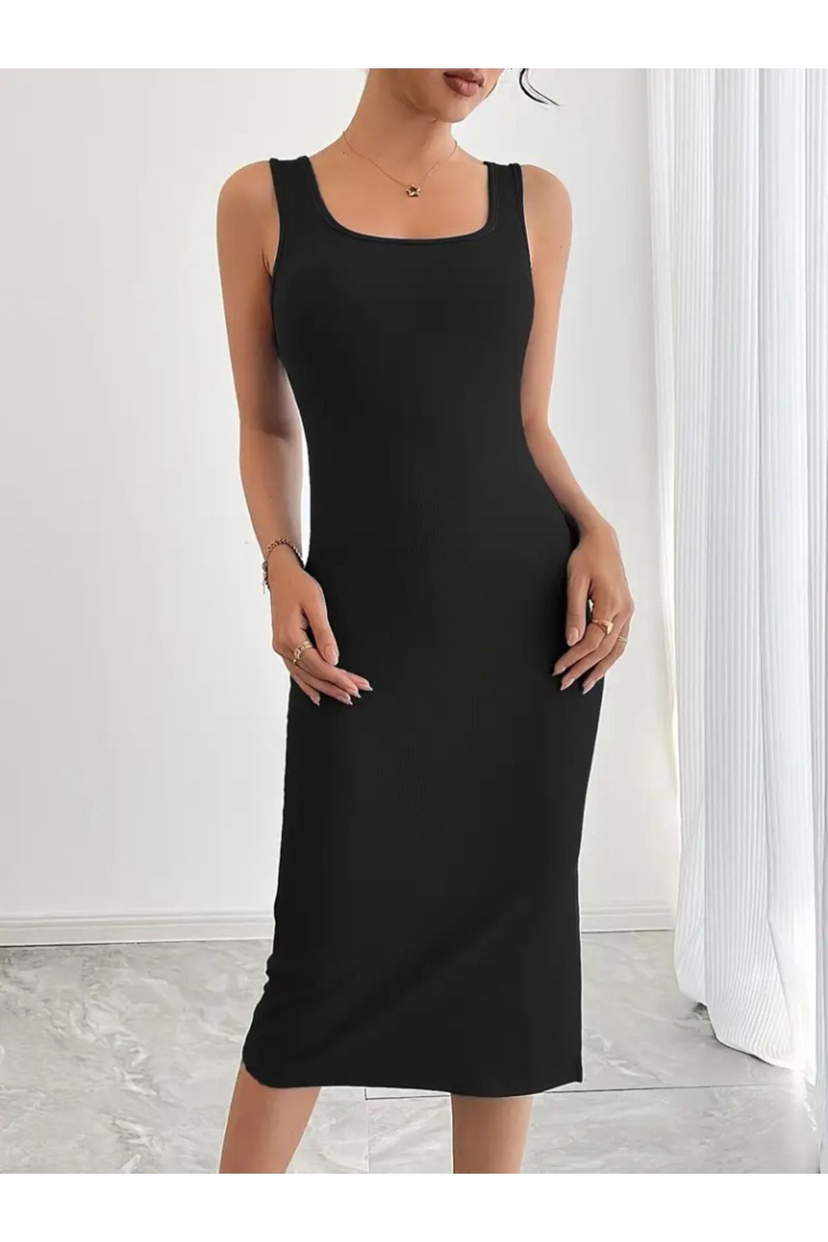 civetta-Women's Strappy Square Neck Side Slit Midi Camisole Dress 6
