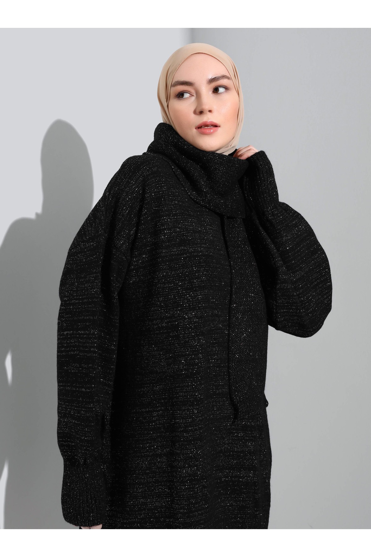 Refka-Refka - Turtleneck Μαύρο Ασημί Glitter Knitwear Tunic 7