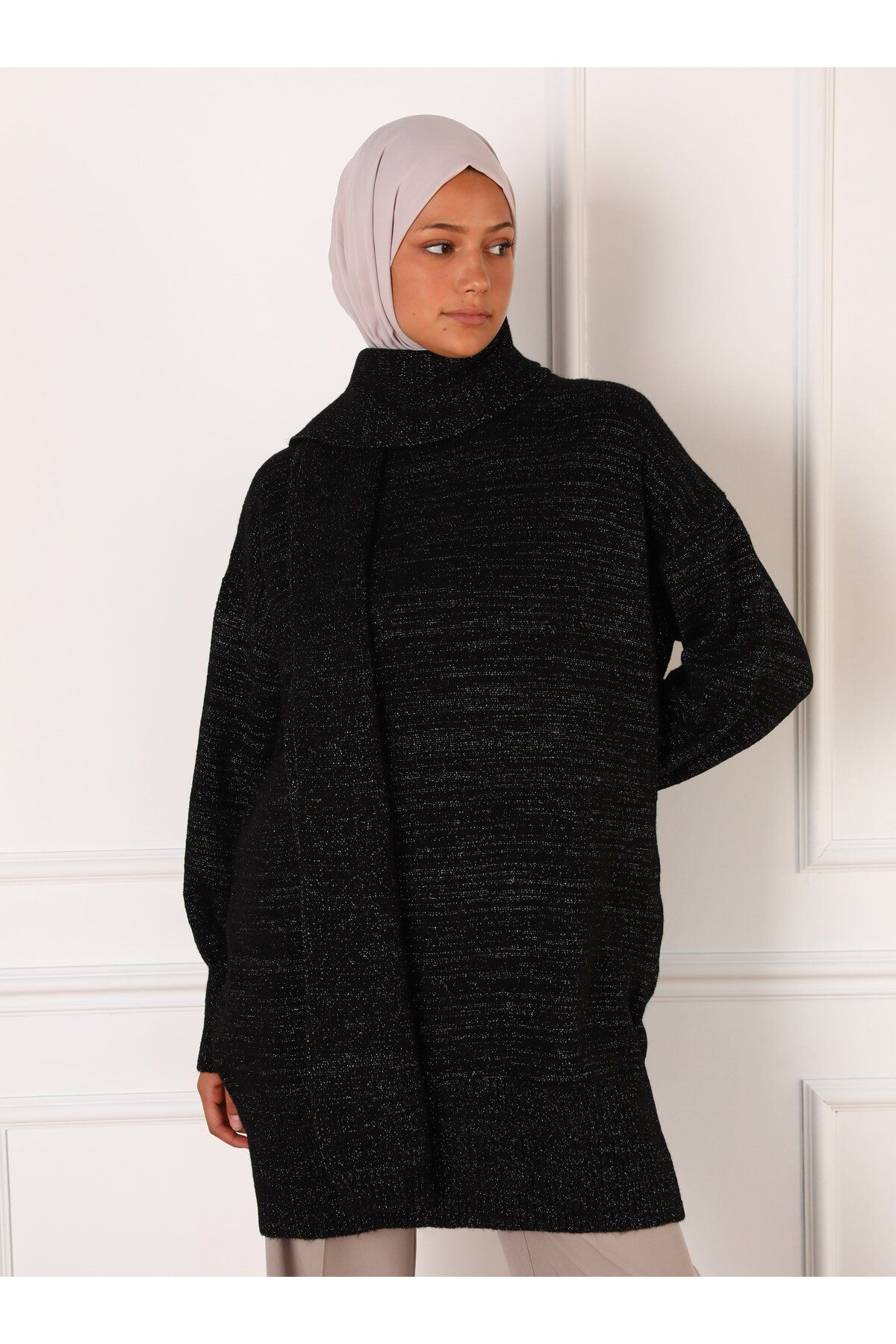 Refka-Refka - Turtleneck Μαύρο Ασημί Glitter Knitwear Tunic 3