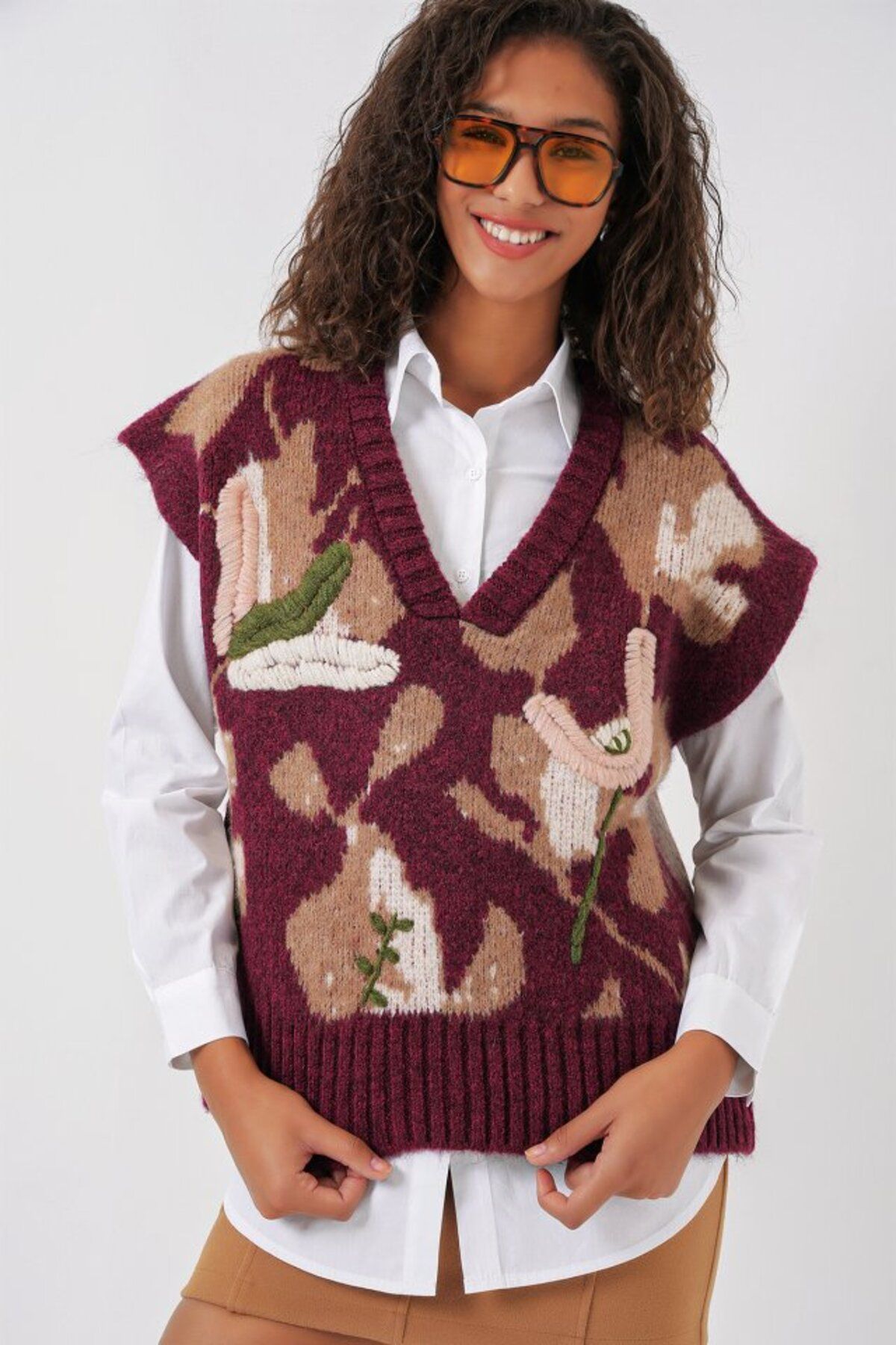 moda wanilia 15913 Triko Süveter Gömlek - Bordo