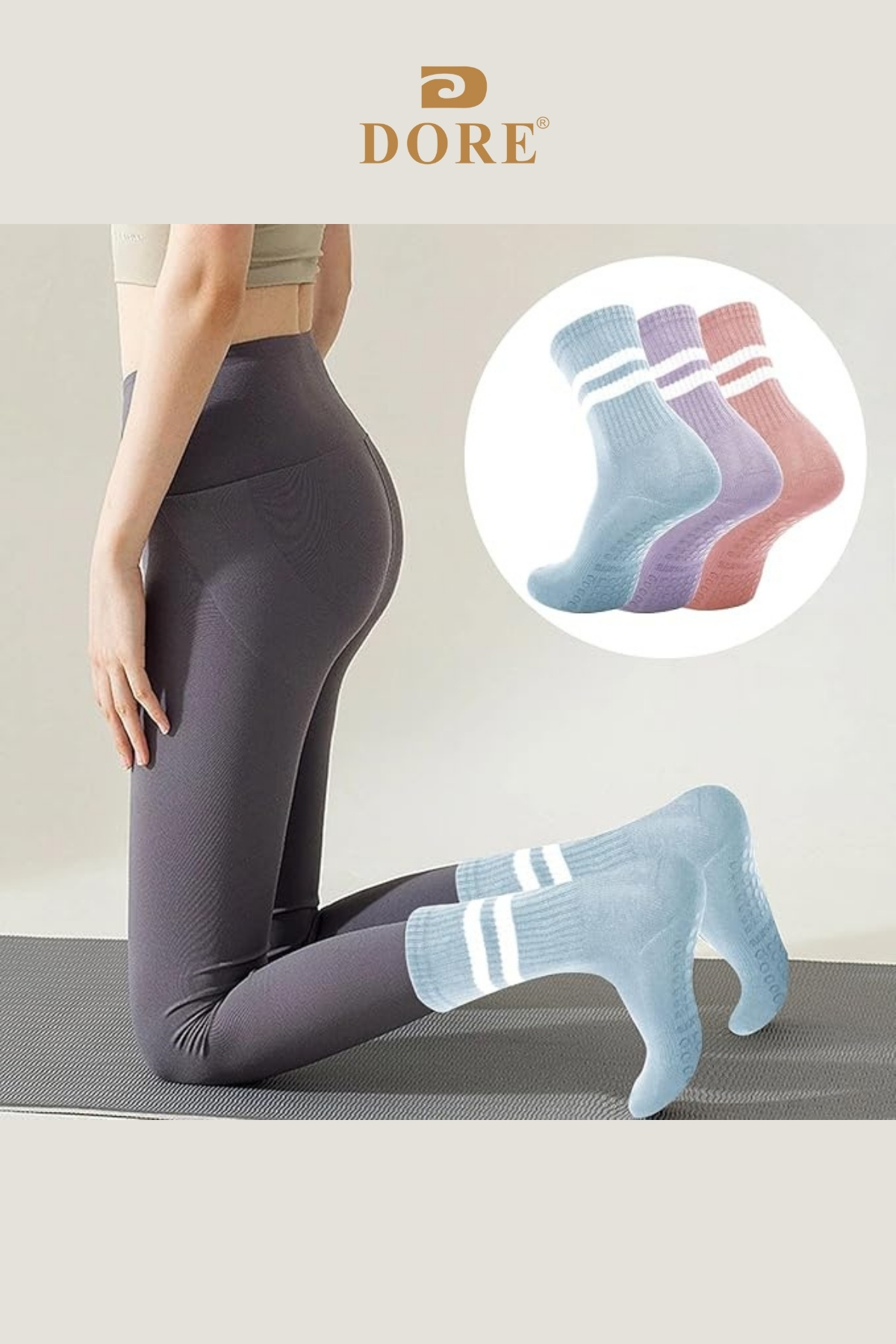 Dore Orijinal 3 Çift Kaymaz Tabanlı Pilates Yoga Reformer Dans Fitness Aktivite Spor Çorabı Ultra Safe Kaydırmaz Taban Pamuklu Esnek Konforlu 3'lü Set - Unisex Standart Beden 36-42 | Mavi Pembe Lila görsel 5