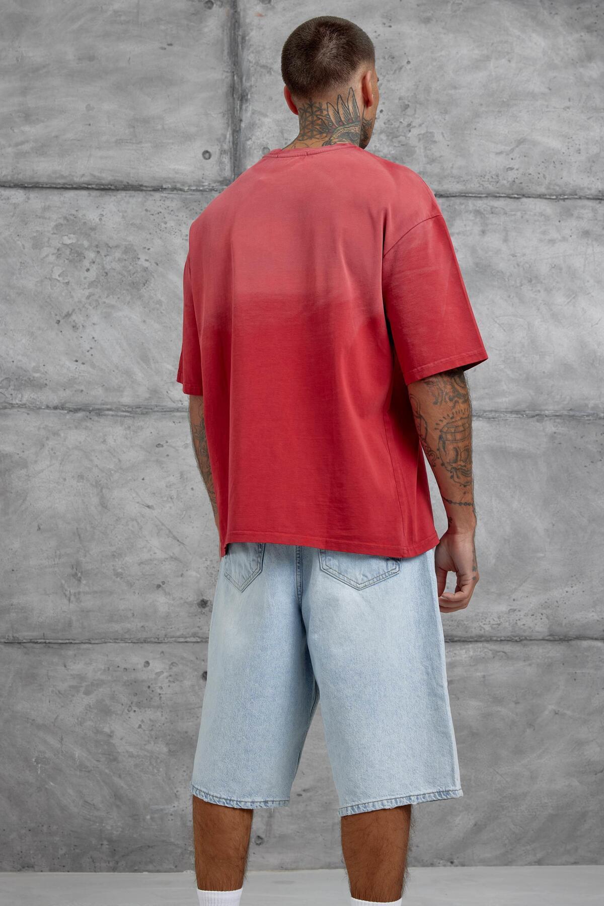 NOMARC-Red Checked Text Printed Washable Oversize Tshirt 5