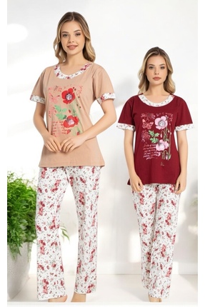 Ladnie iç giyim Kısa Kollu çiçekli pijama takımı