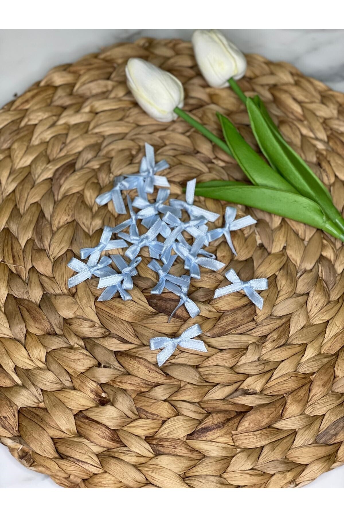 Bow Satin Ribbon Gift Ornament 50PCS Tiny 6mm BABY BLUE