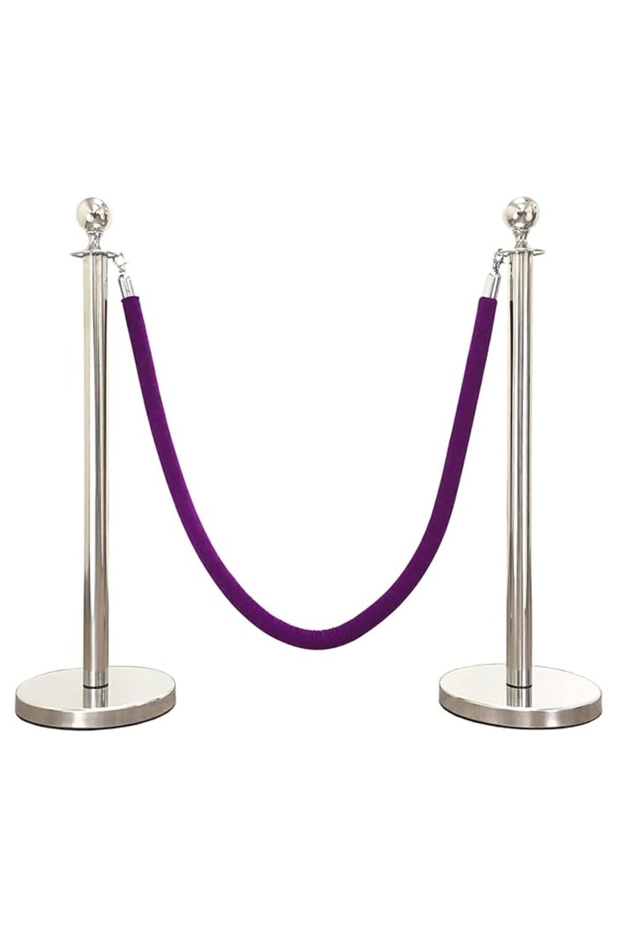 Generic-Silver queue barrier with 1.5m purple rope - sturdy base and stylish design 1