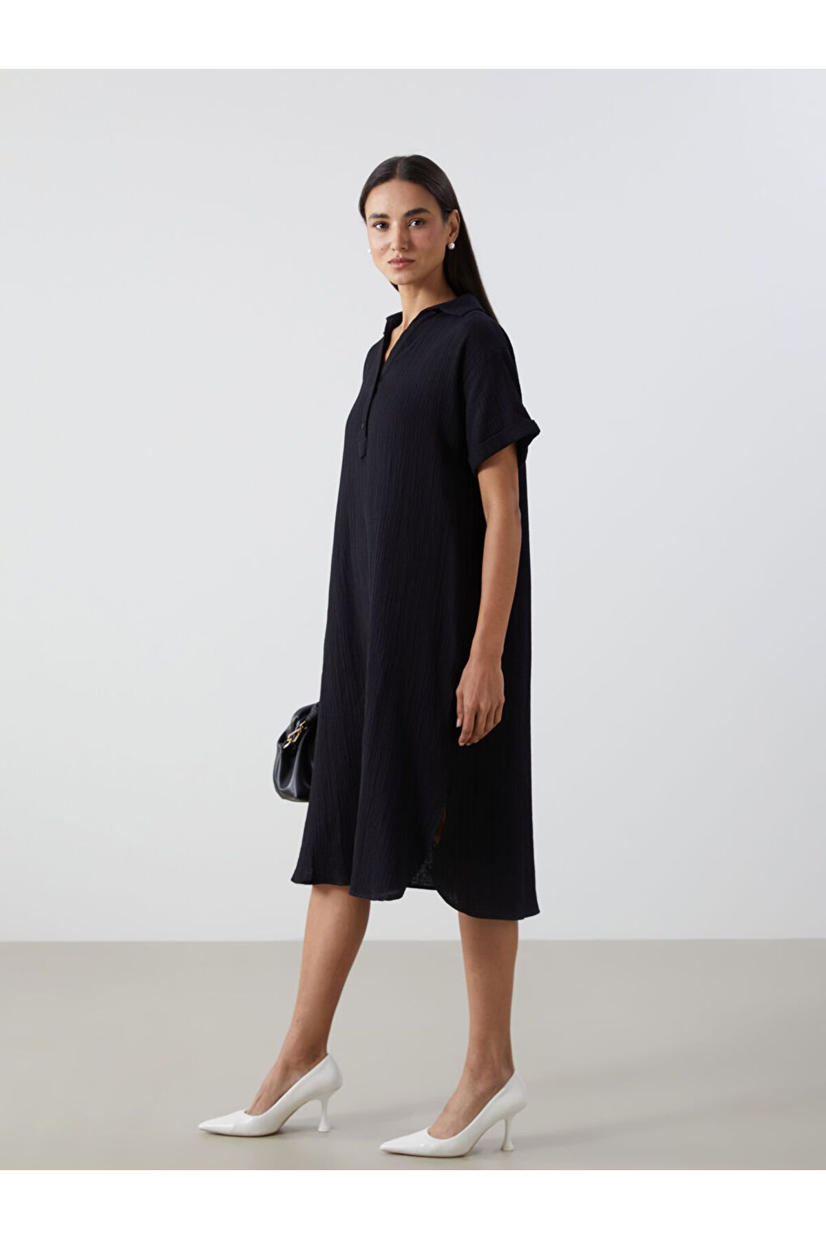 Yeni Sezon Gomlek Yaka Oversize Muslin Kadin Elbise - S5GV10Z8