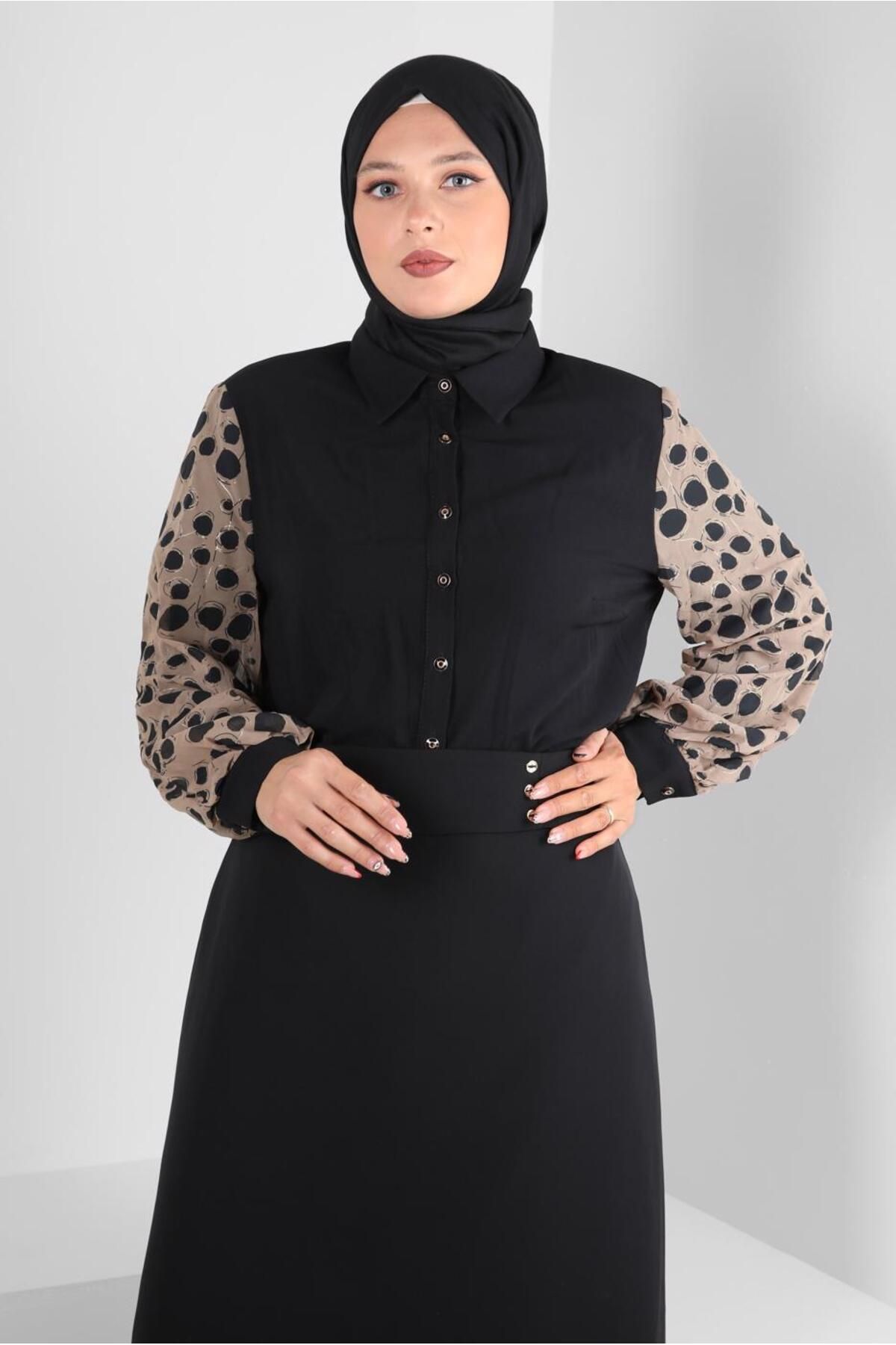 تونیک پیراهن آستین دار طرح دار 20255 Alvina