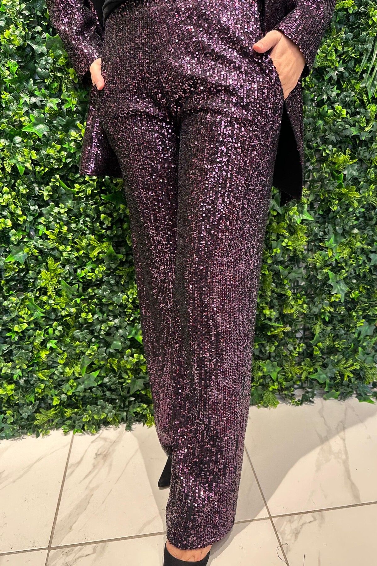 Cashmere Moda-Women, Flexible Waist, Lined, Sequined Sequin, Long Pants 3