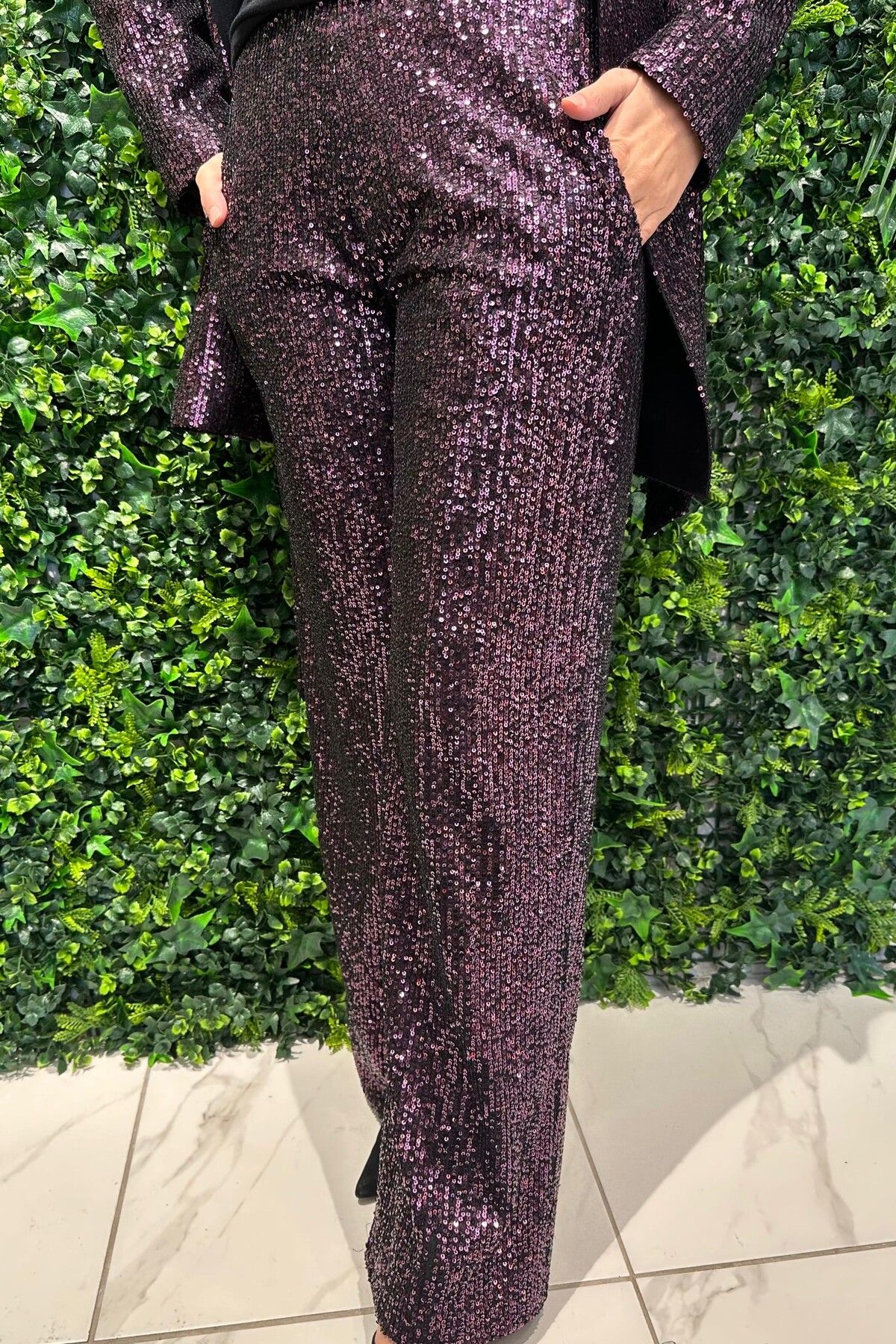 Cashmere Moda-Women, Flexible Waist, Lined, Sequined Sequin, Long Pants 2